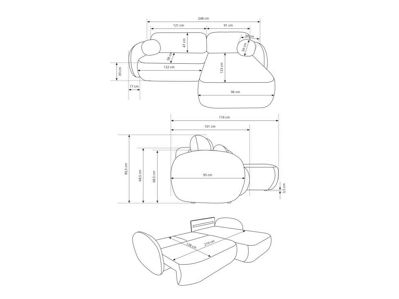 Ugaona sofa Kingston 140 (Abriamo 3)