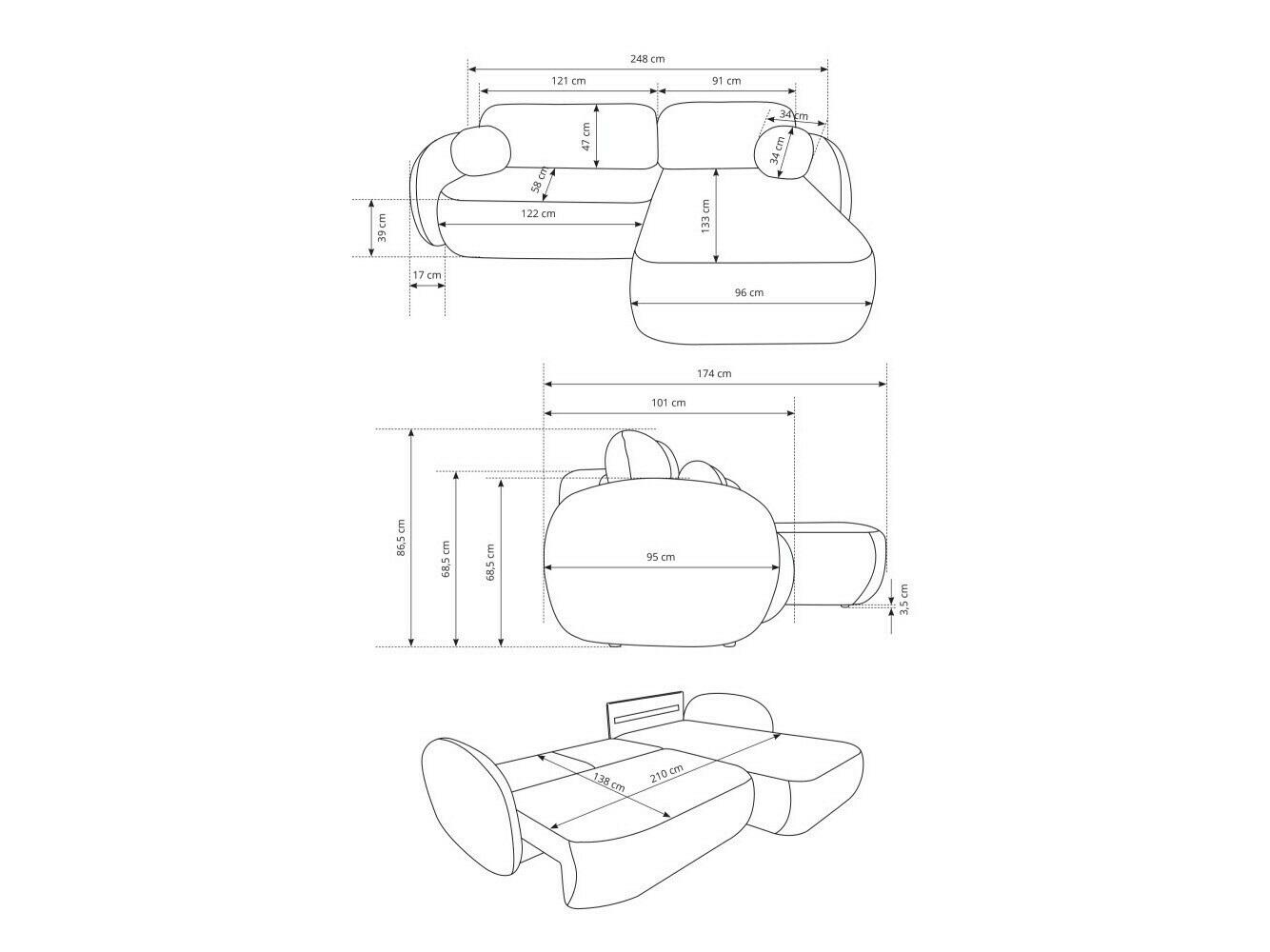 Ugaona sofa Kingston 140 (Siruco 80)