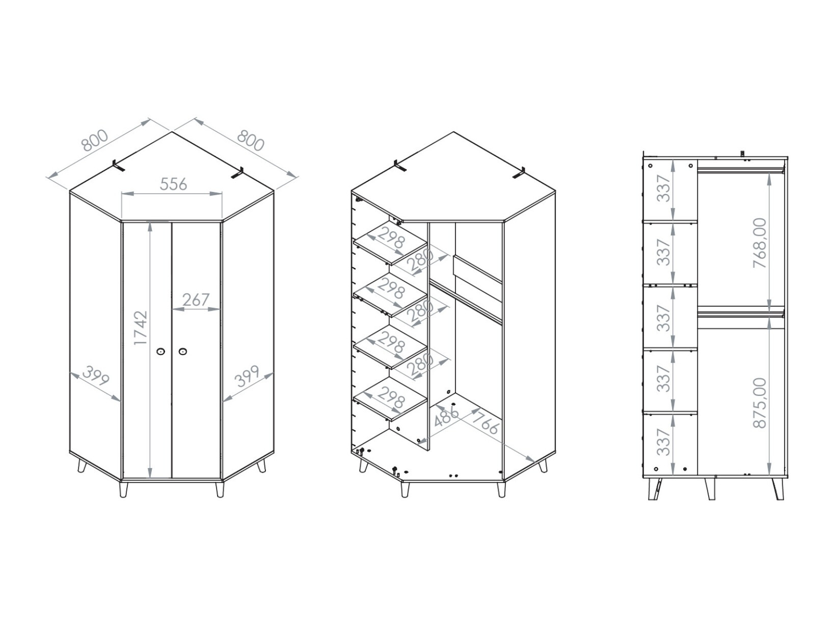 Ugaoni ormar Tortoli 100 (Roza)