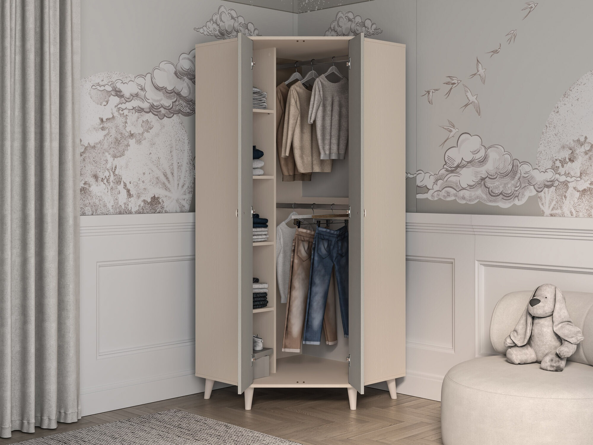 Ugaoni ormar Tortoli 100 (Sivo)