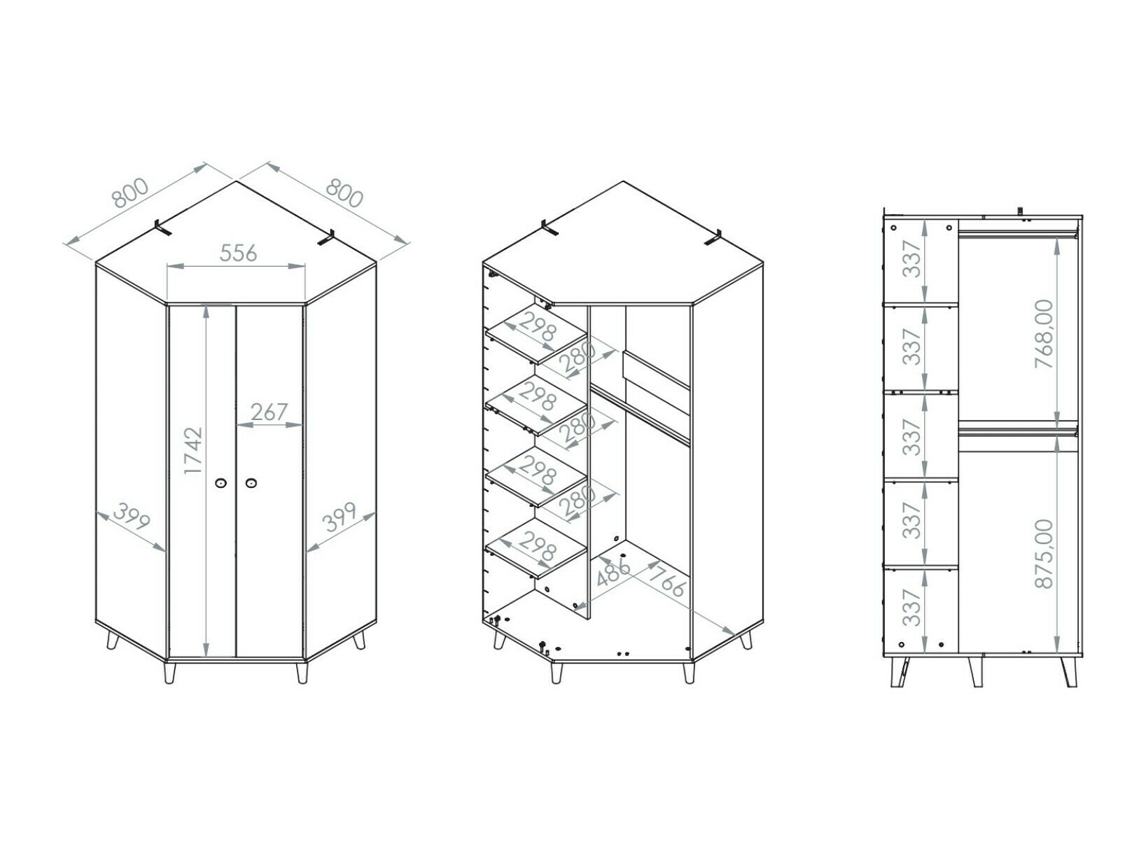 Ugaoni ormar Tortoli 100 (Sivo)