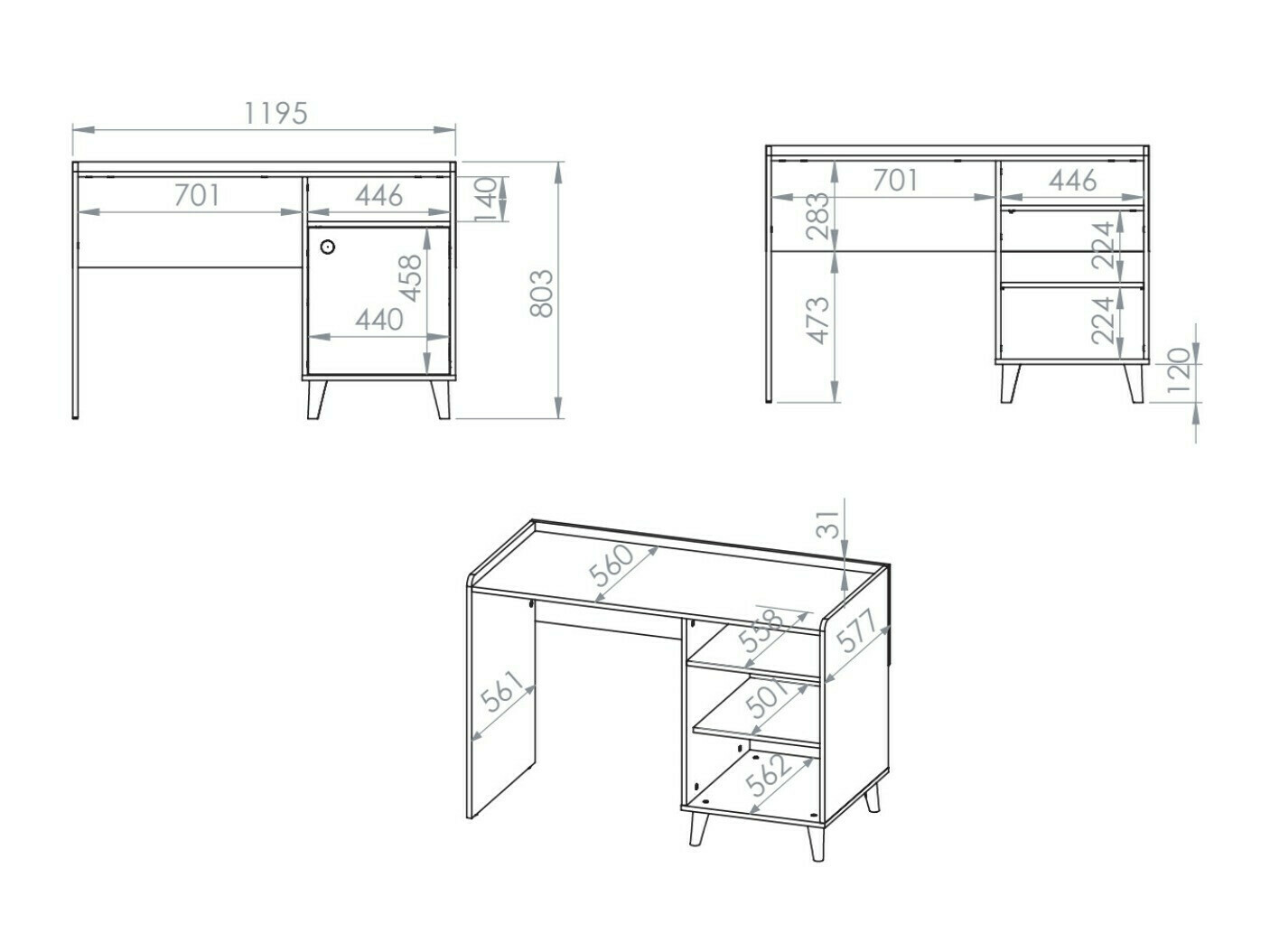 Kancelarijski sto Tortoli 106 (Sivo)