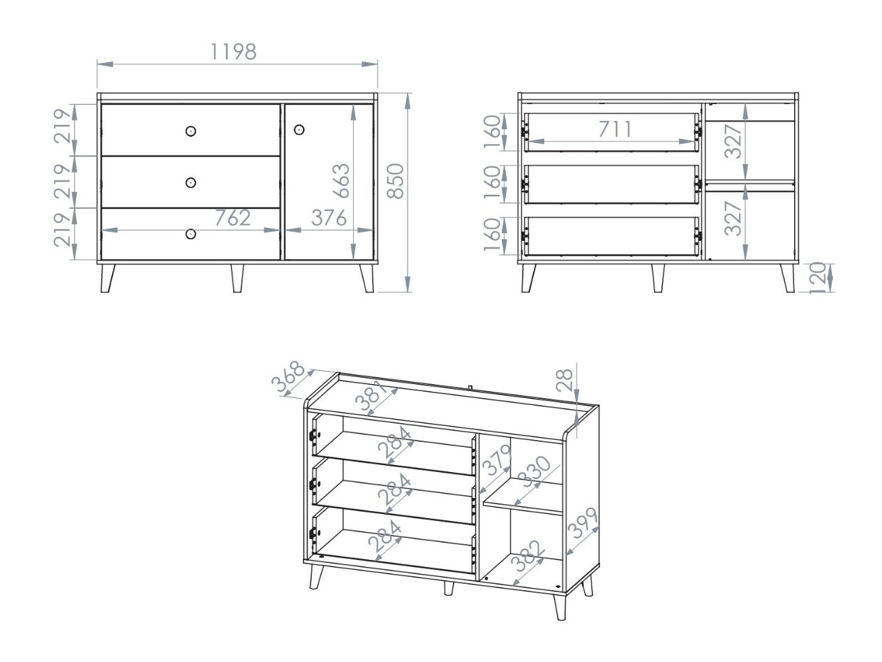 Komoda Tortoli 104 (Sivo)