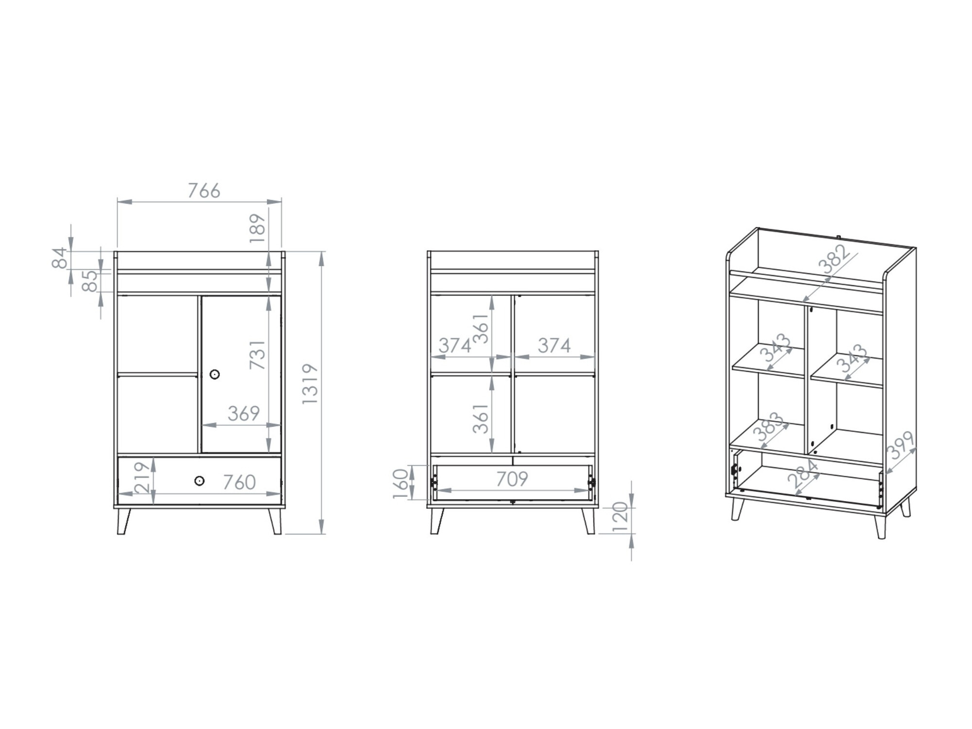 Ormarić Tortoli 103 (Sivo)