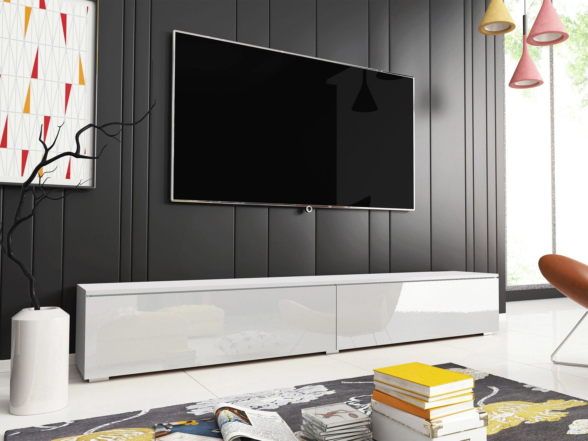 TV komoda Scientia I (Belo + Sjajno belo)