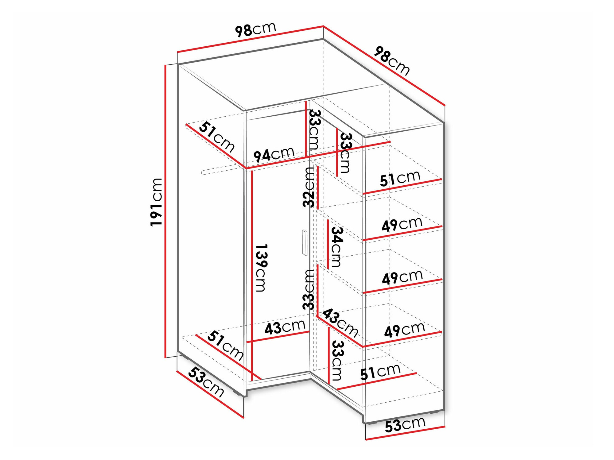 Ugaoni ormar Novduni 116 (Belo)