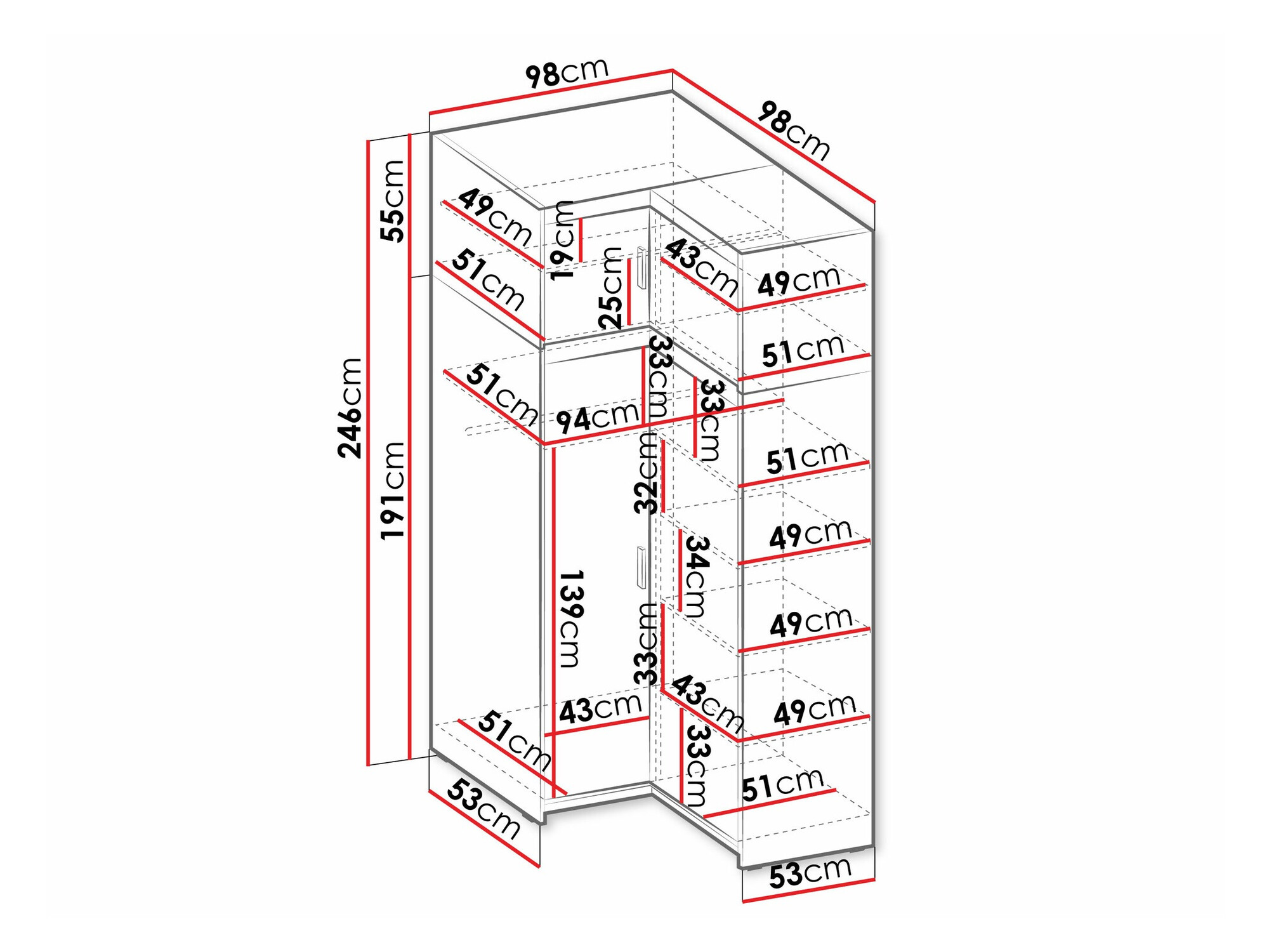 Ugaoni ormar Novduni 121 (Belo)
