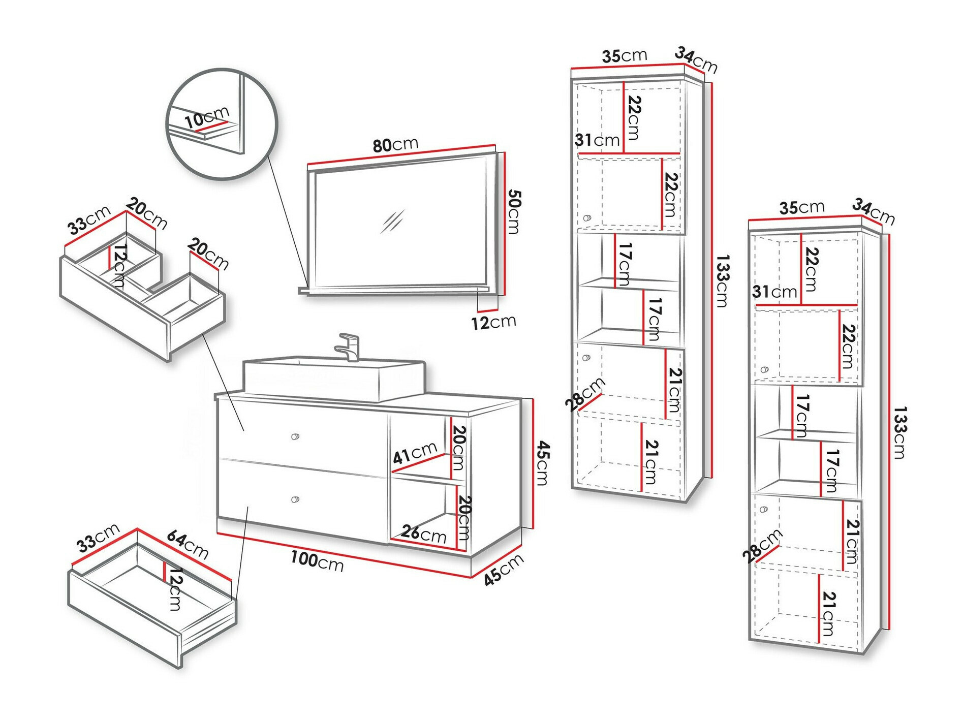 Set za kupatilo Ophruvi 102 (Crno + Crni mermer)