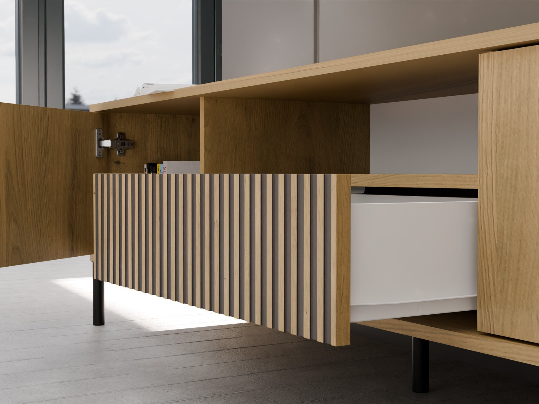 TV komoda Orlsone 100 (Artisan hrast + Crno)