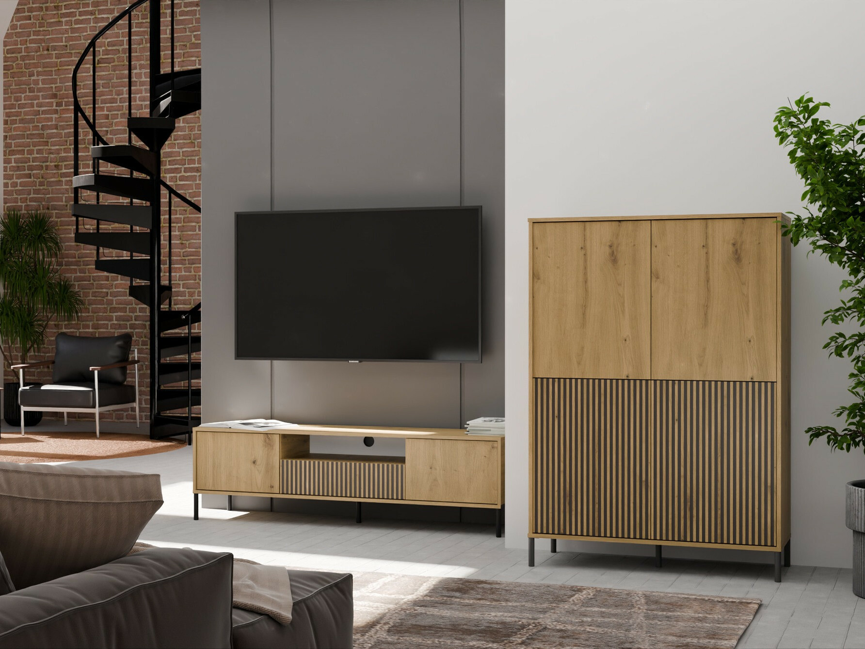 Polica Orlsone 104 (Zanatski hrast + Crno)