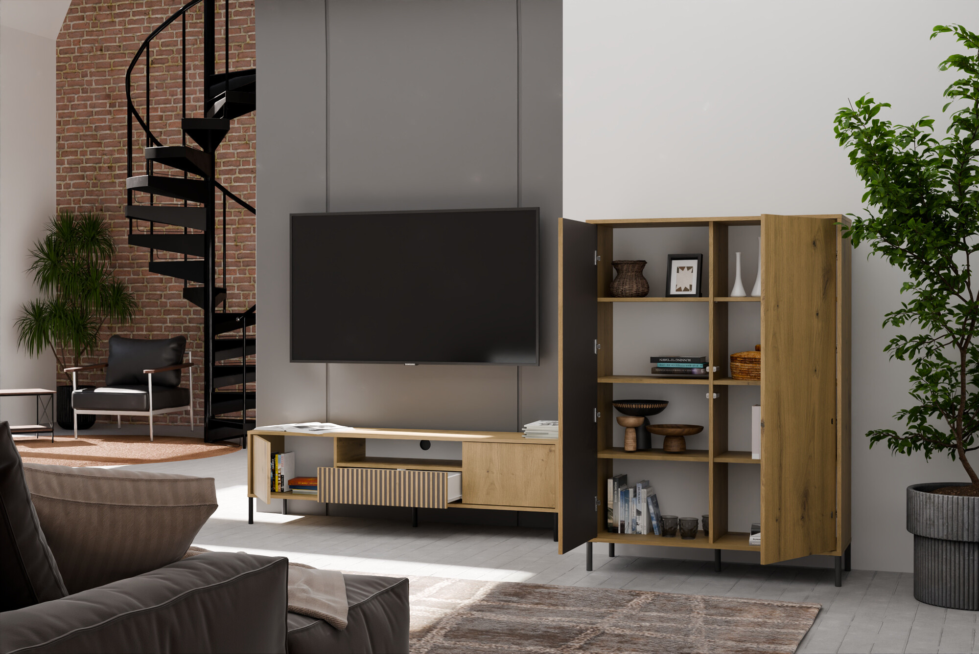 Set za dnevnu sobu Orlsone 105 (Zanatski hrast + Crno)