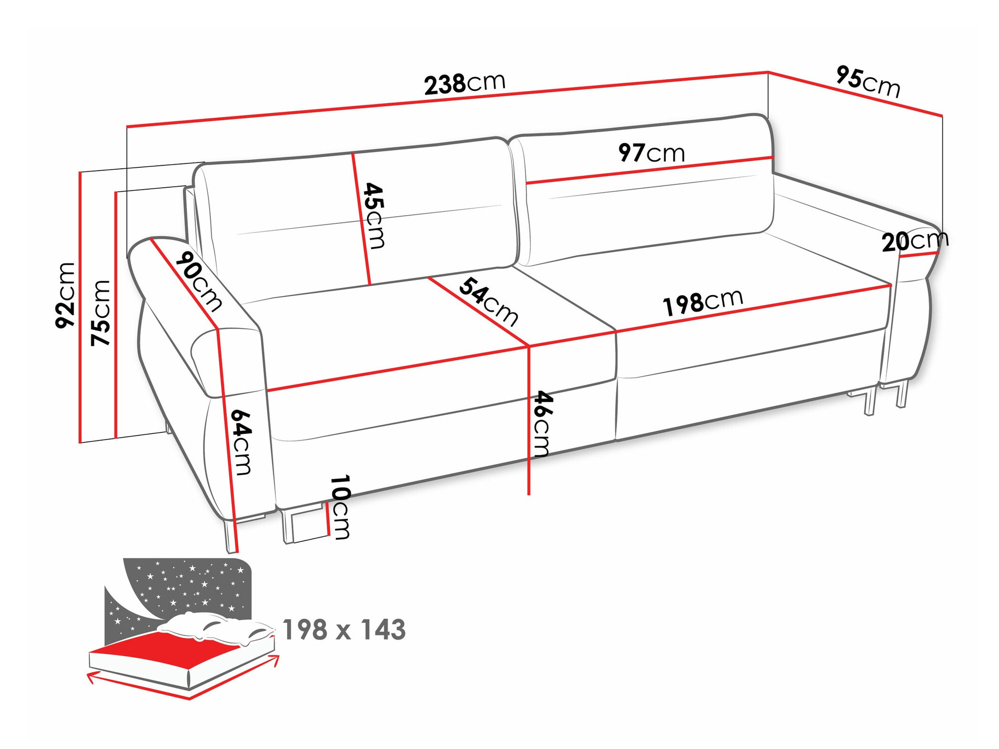 Sofa na razvlačenje Stonecrest 104 (Sierra 744)