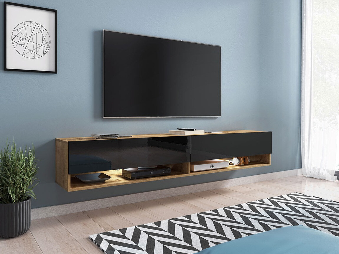 TV komoda Sarasota 119 (Hrast Votan + Sjajno crna)