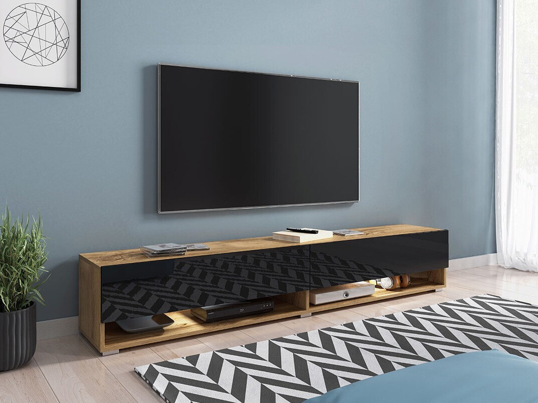 TV komoda Sarasota 119 (Hrast Votan + Sjajno crna)
