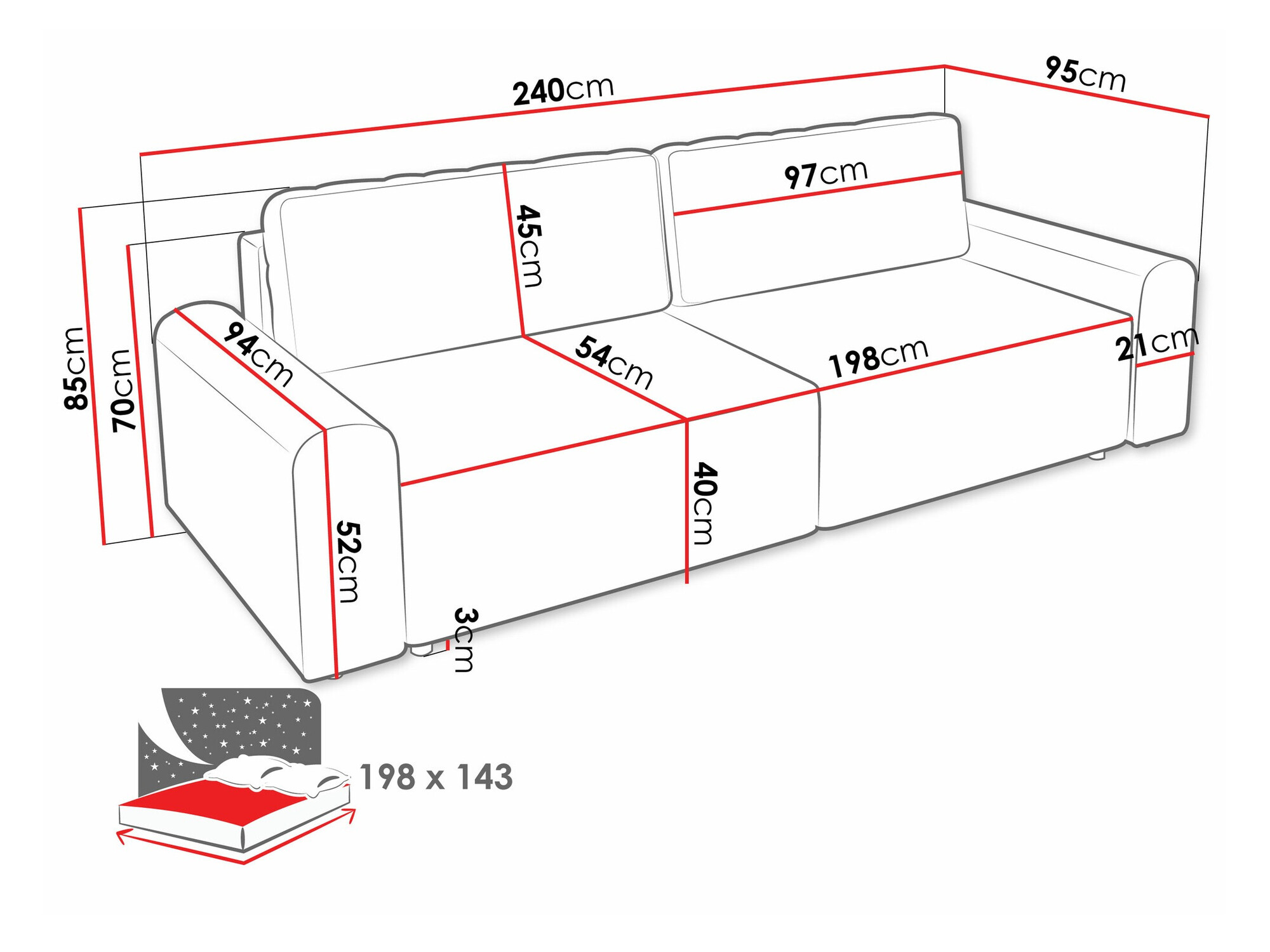 Sofa na razvlačenje Stonecrest 107 (Sierra 741)