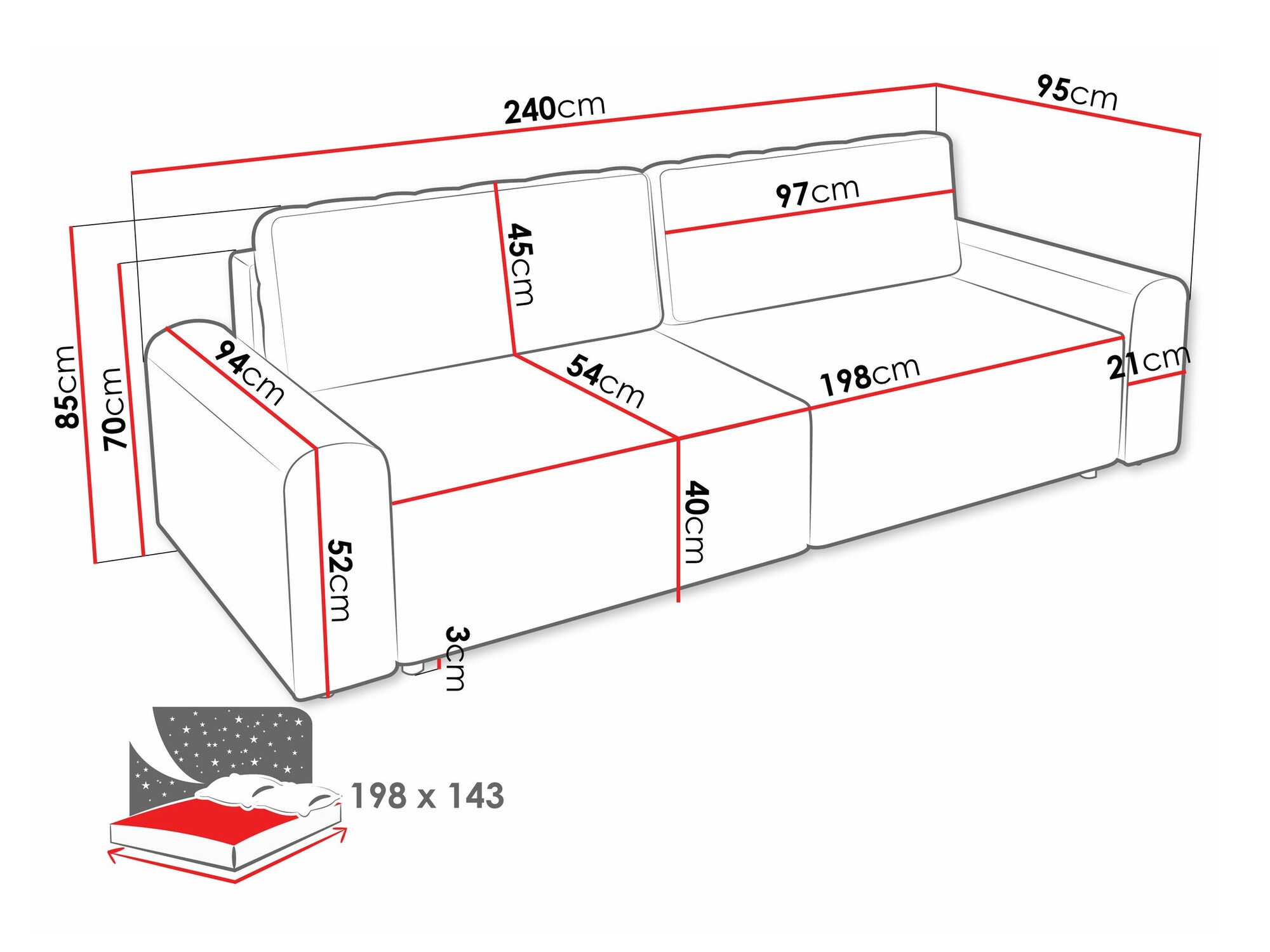 Sofa na razvlačenje Stonecrest 107 (Sierra 746)