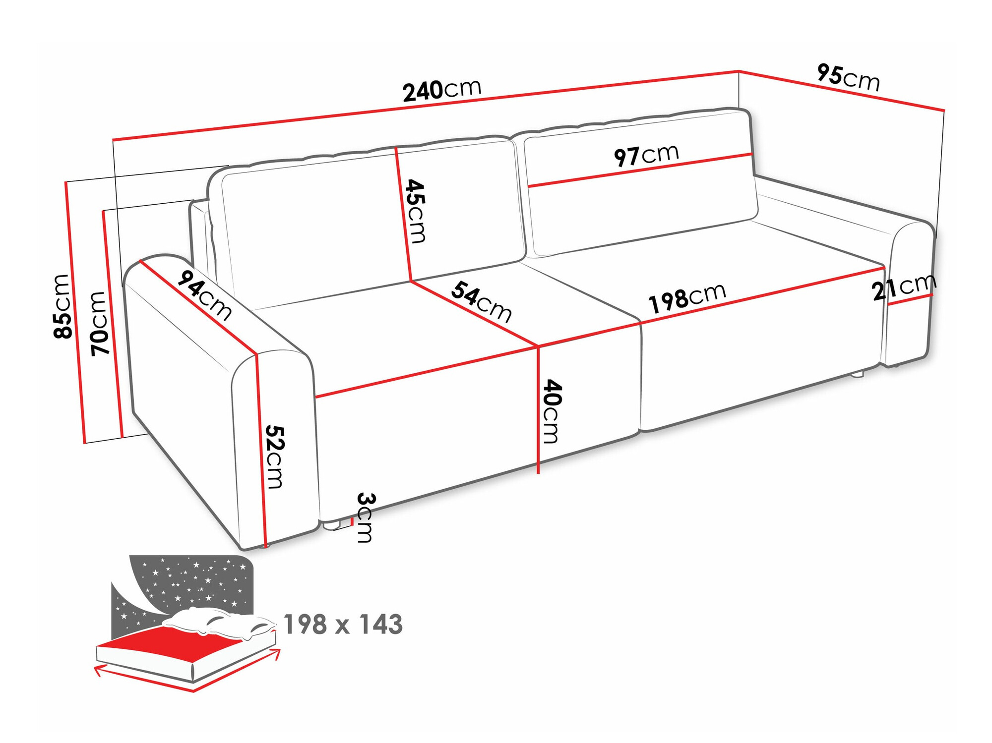 Sofa na razvlačenje Stonecrest 107 (Sierra 751)