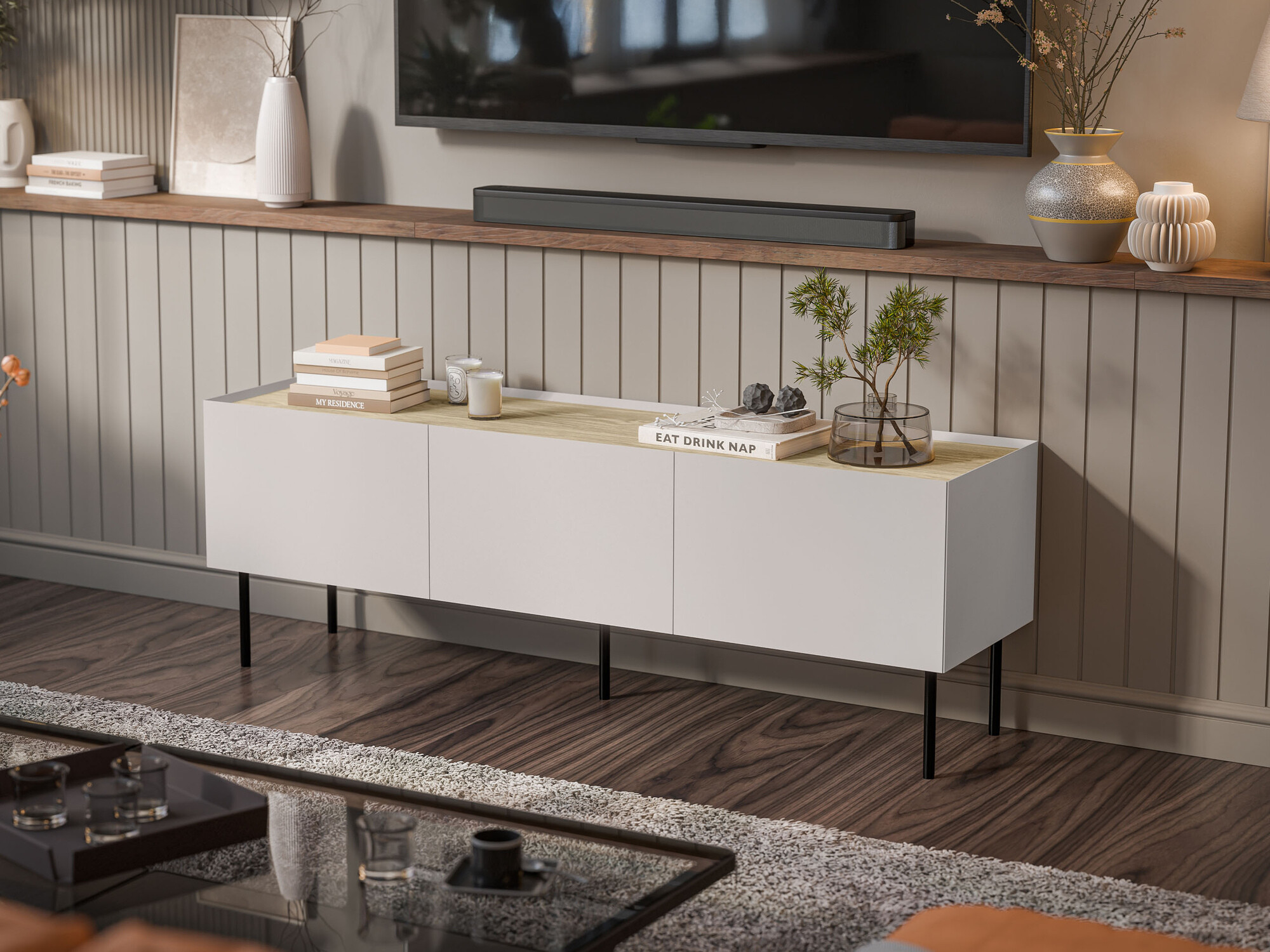 TV komoda Melbela 106 (Kašmir + Hrast)