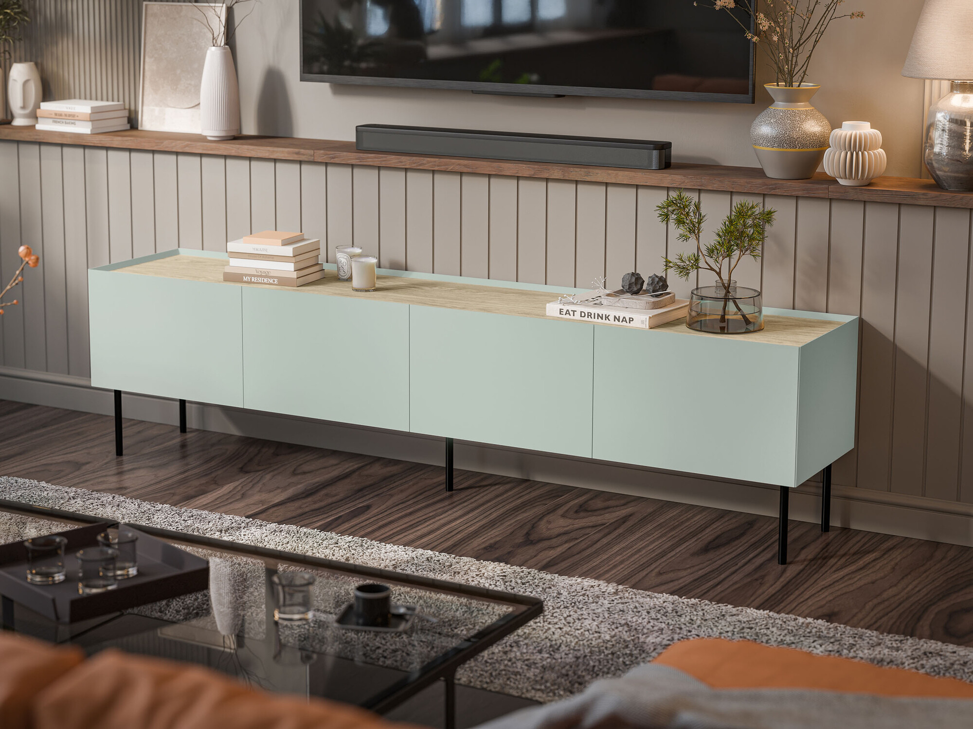 TV sto Melbela 107 (Svetlo maslinovo drvo + Hrast)