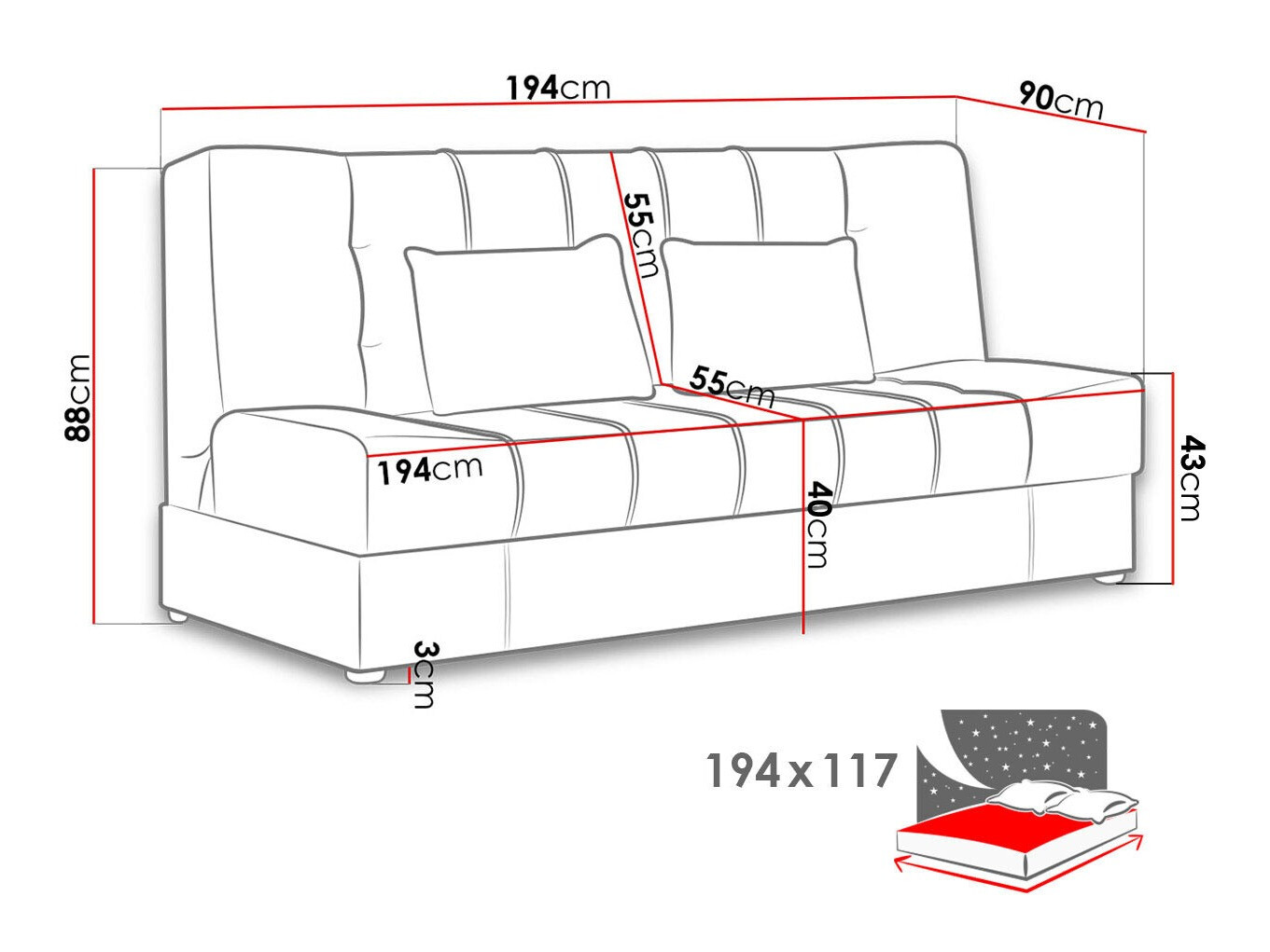 Sofa na razvlačenje Columbus 120 (Neve 90)