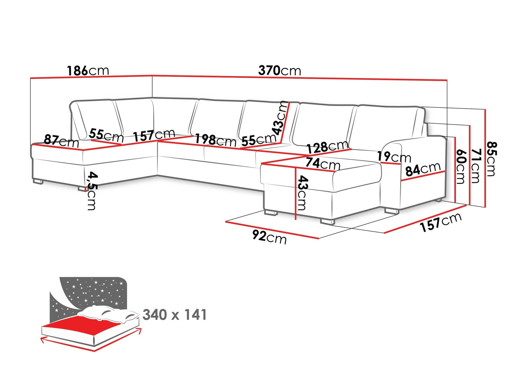 Ugaona sofa Comfivo 191 (Soft 017 + Lux 06)
