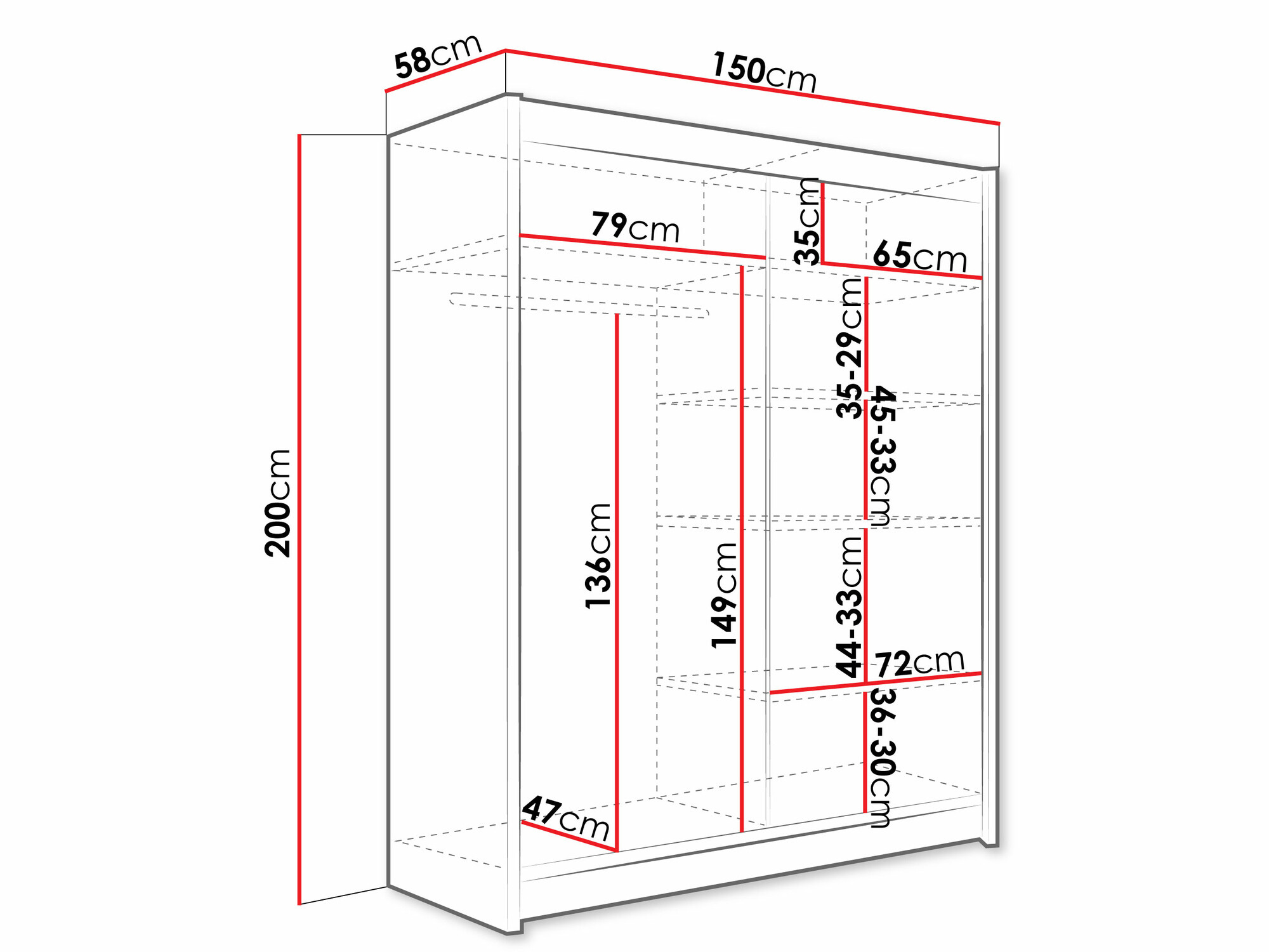 Ormar Closico 136 (Crno + Belo)