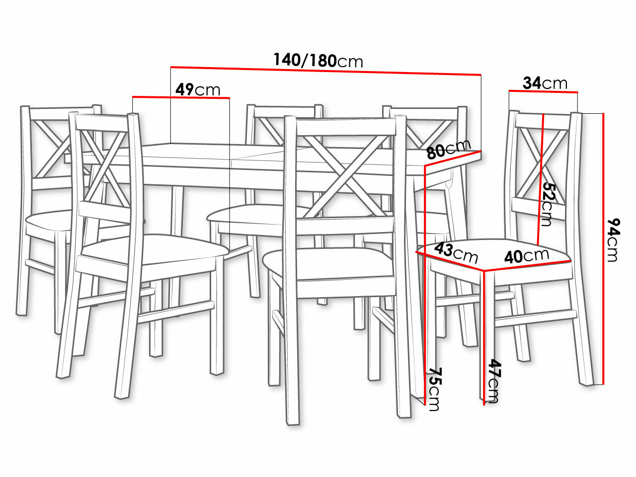 Trpezarijski set Victorville 295 (Unuk hrast + Crno)
