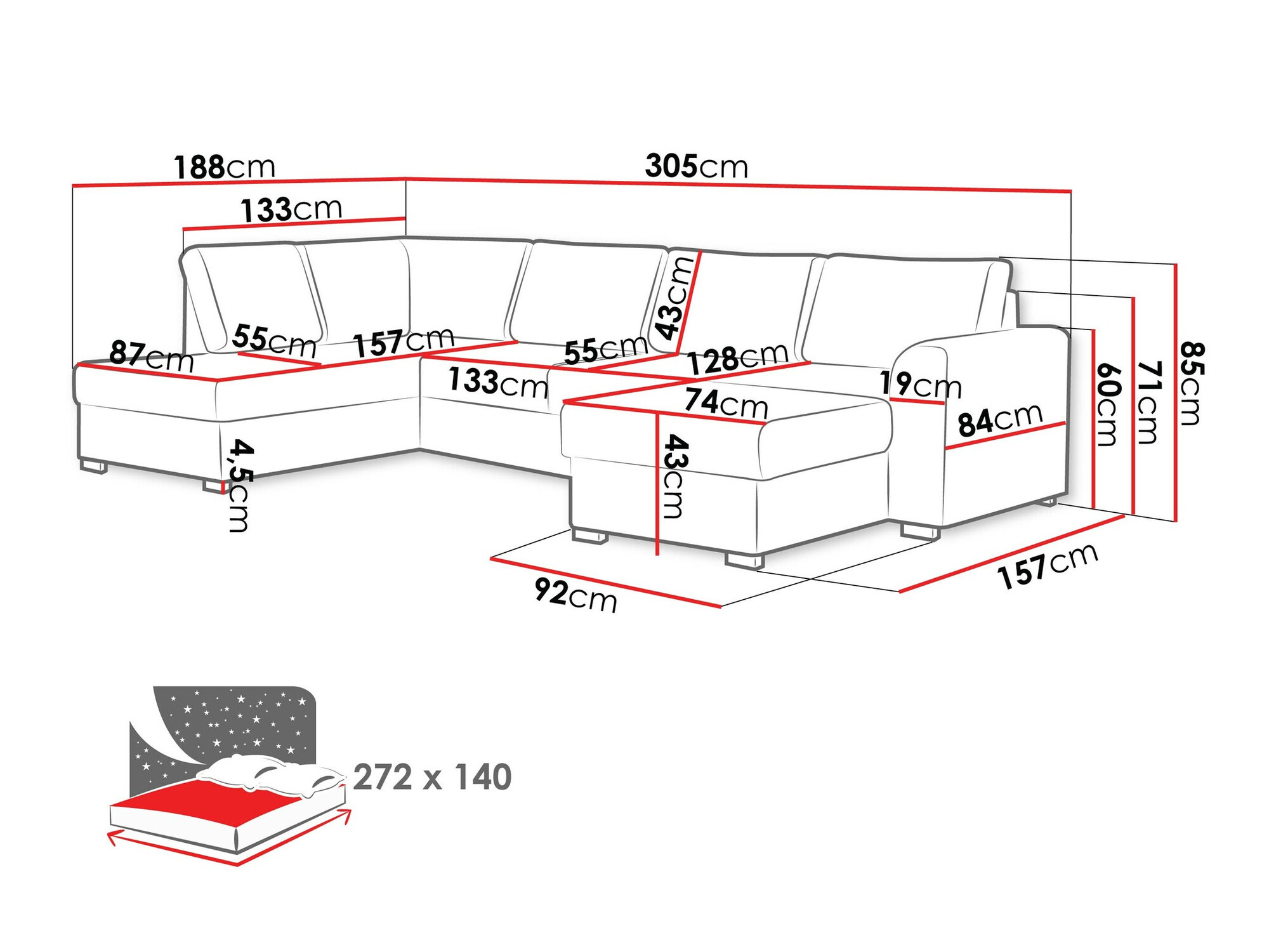 Ugaona sofa Comfivo 189 (Coral 45)