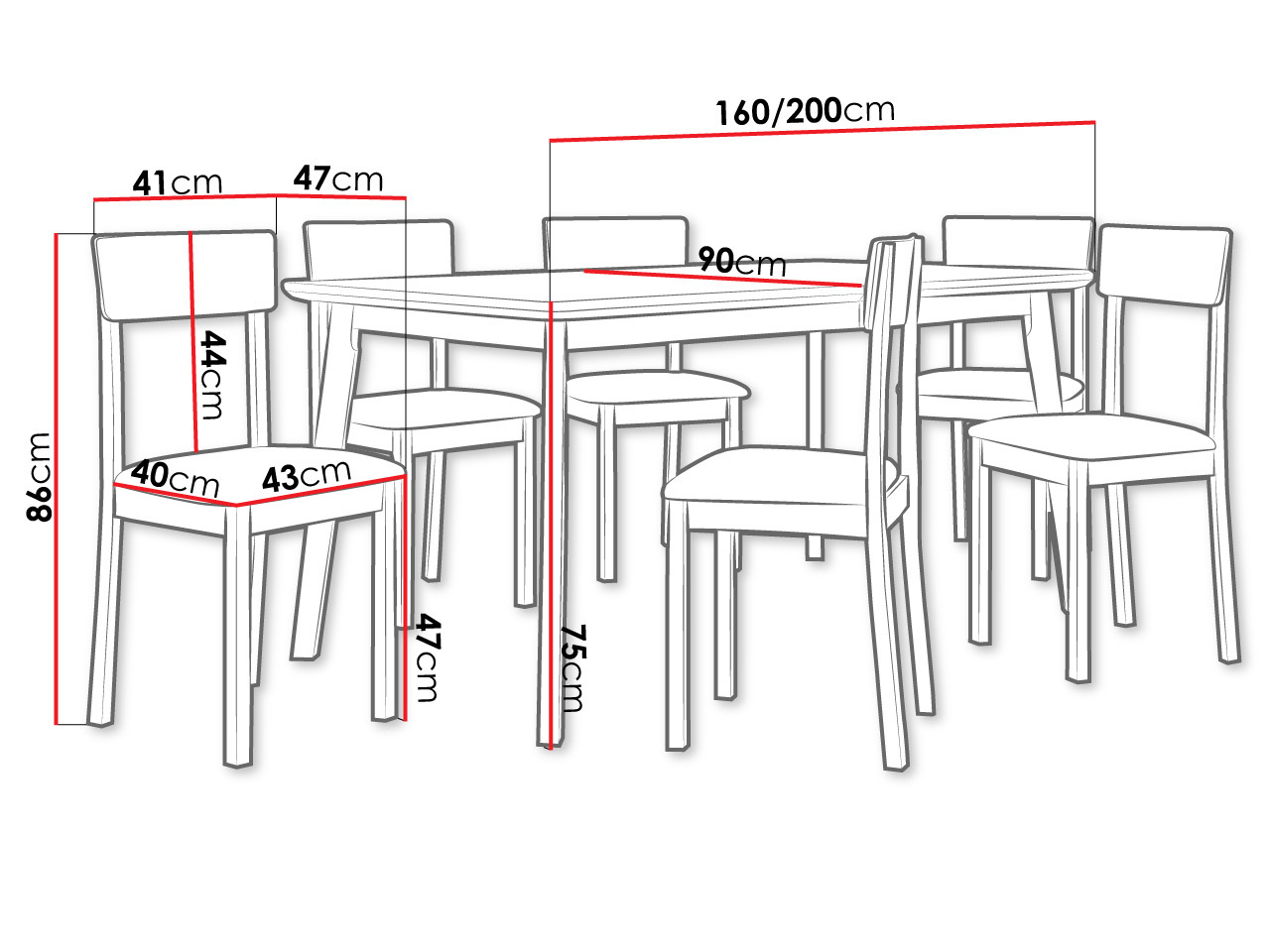 Trpezarijski set Victorville 350 (Belo + Crno)