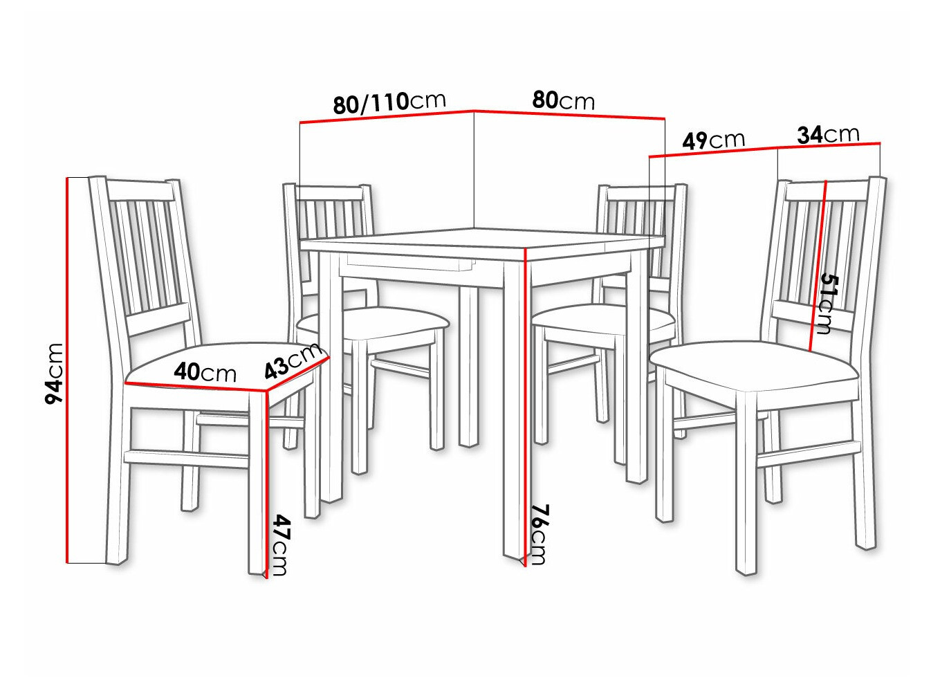Trpezarijski set Victorville 275 (Belo)