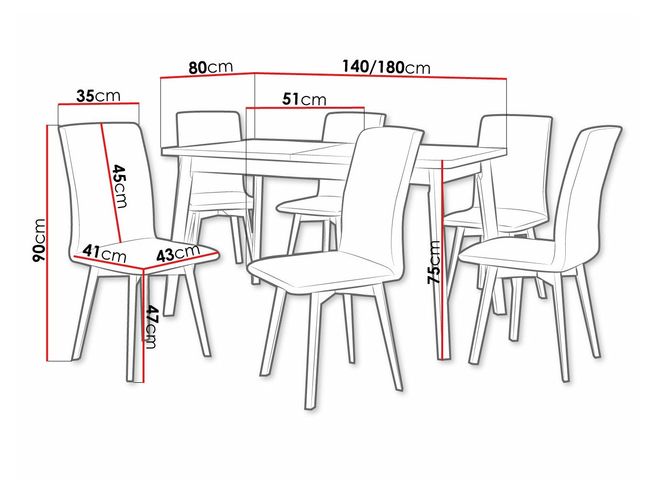 Trpezarijski set Victorville 292 (Belo + Crno)