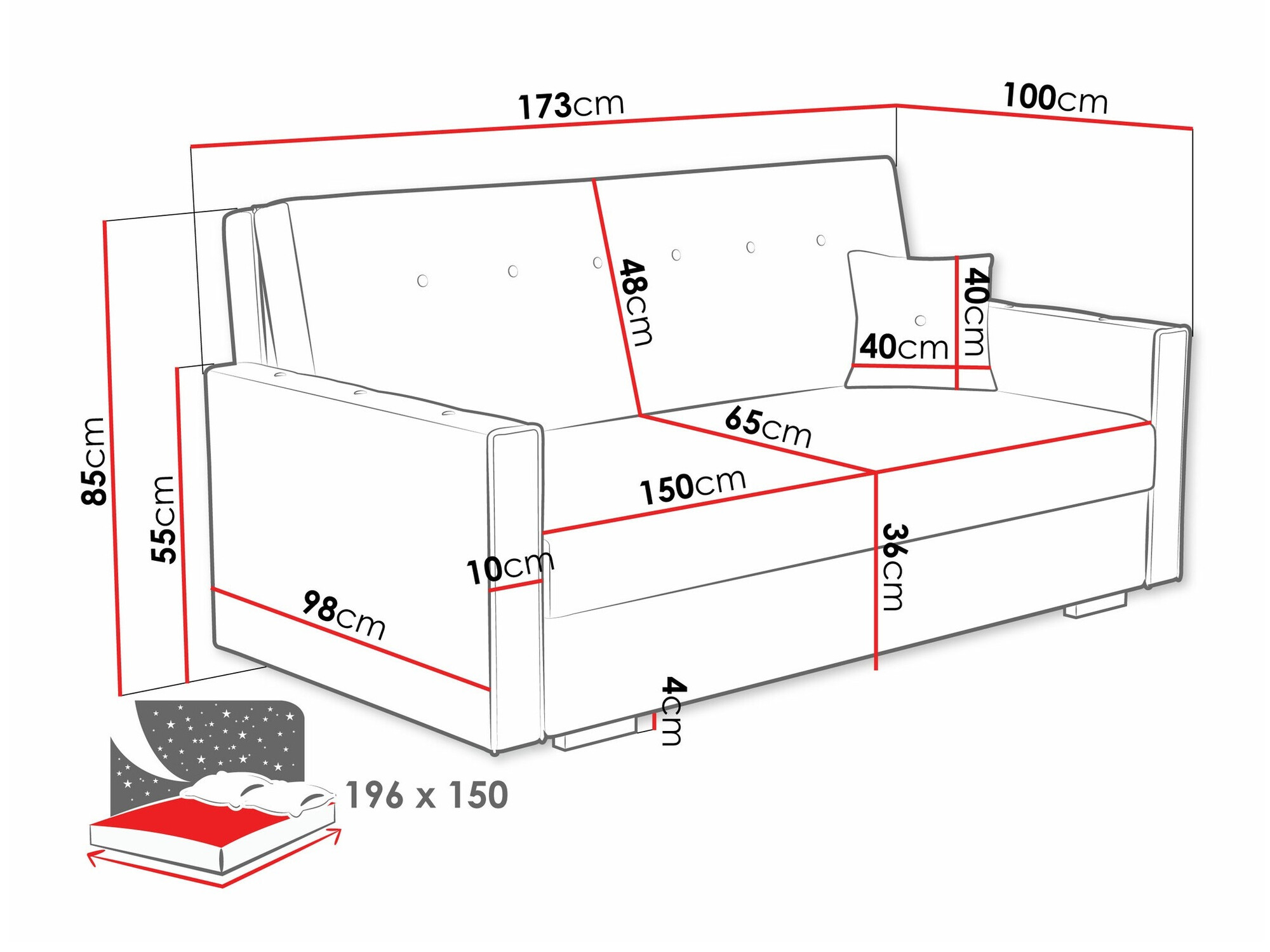 Sofa na razvlačenje Caelrin IV (Coral 15)