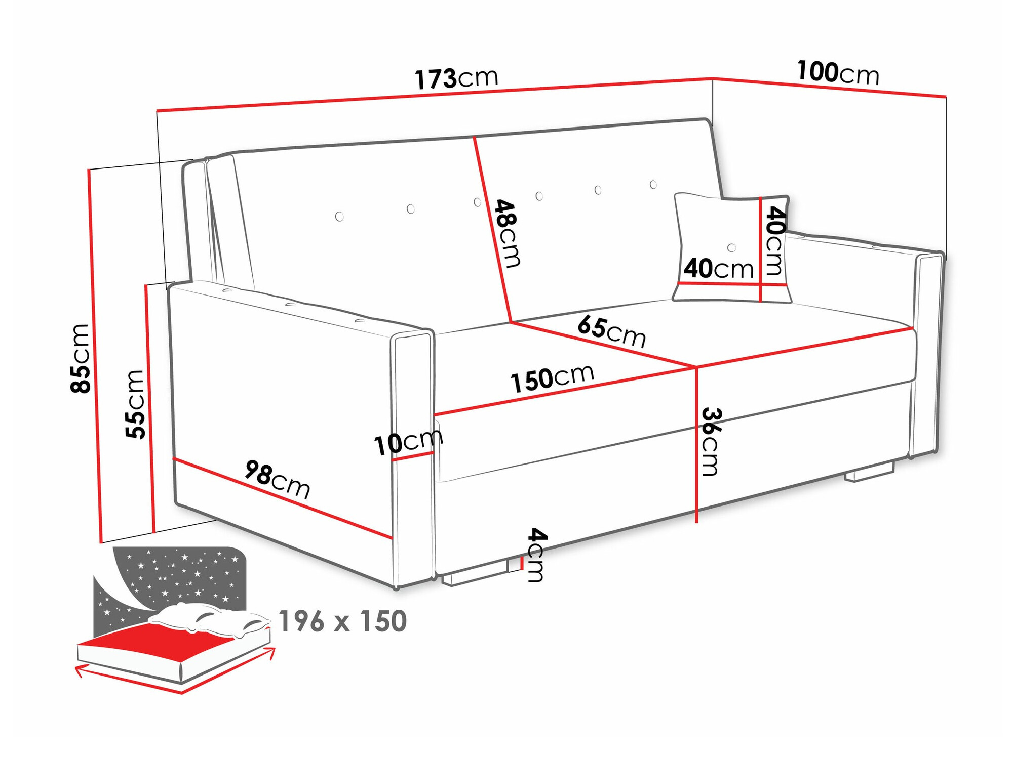 Sofa na razvlačenje Caelrin IV (Coral 45)