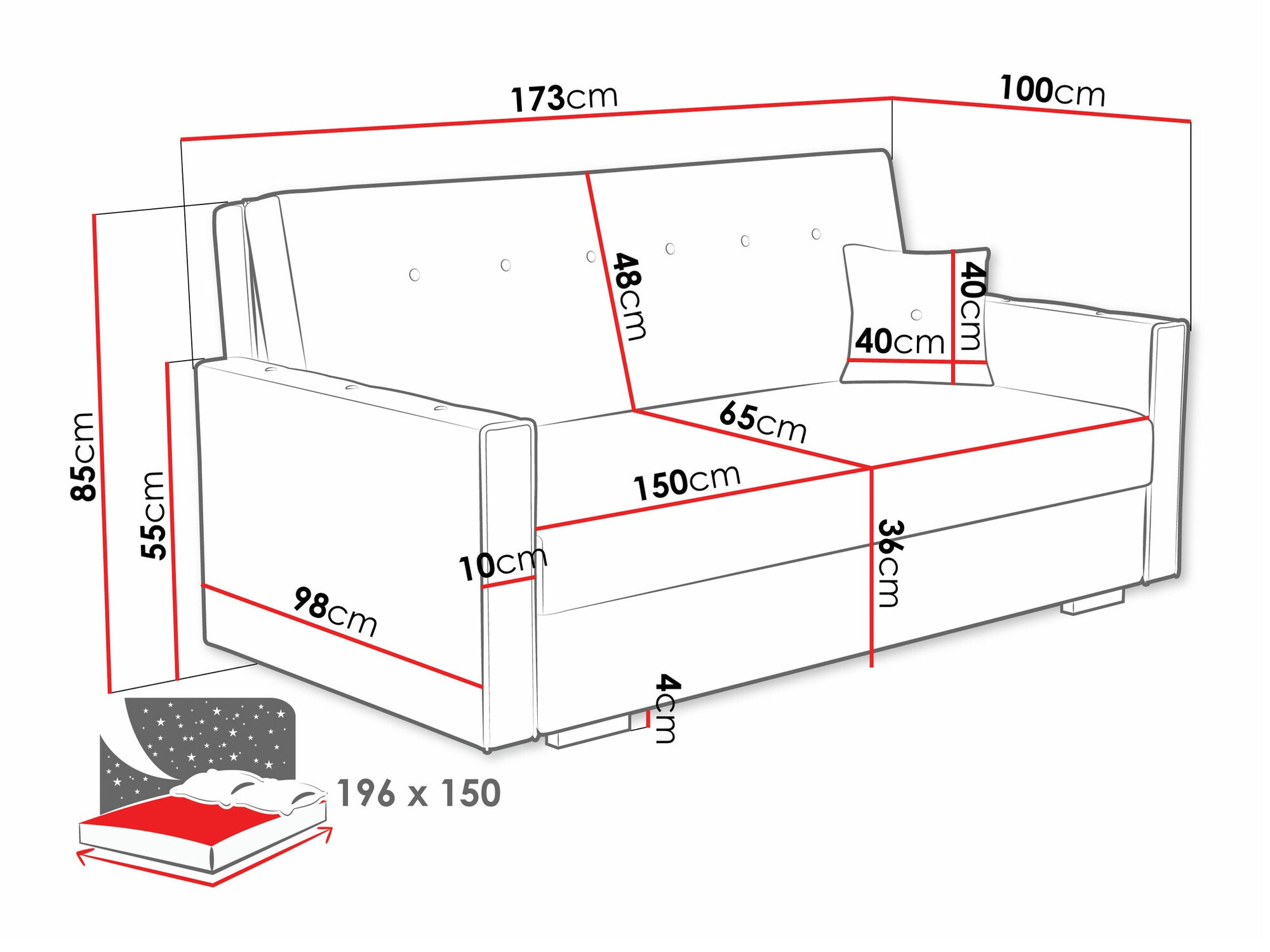 Sofa na razvlačenje Caelrin IV (Coral 55)