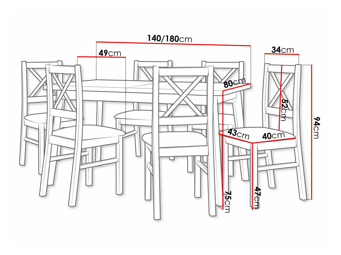 Trpezarijski set Victorville 316 (Crno)