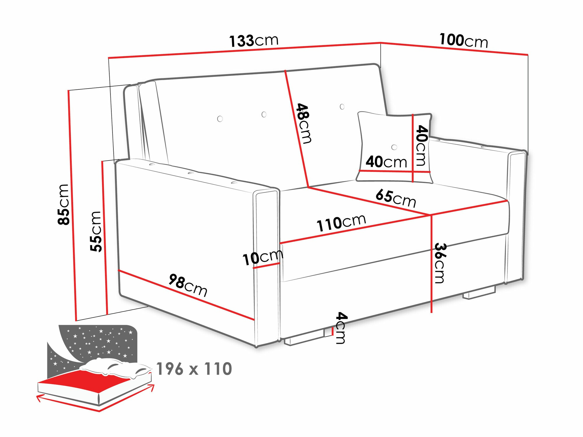 Sofa na razvlačenje Caelrin II (Coral 80)