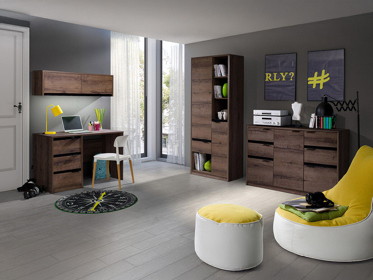 Set za kućnu kancelariju Fivelbo 116 (Manastirski hrast + Sjajno crna)