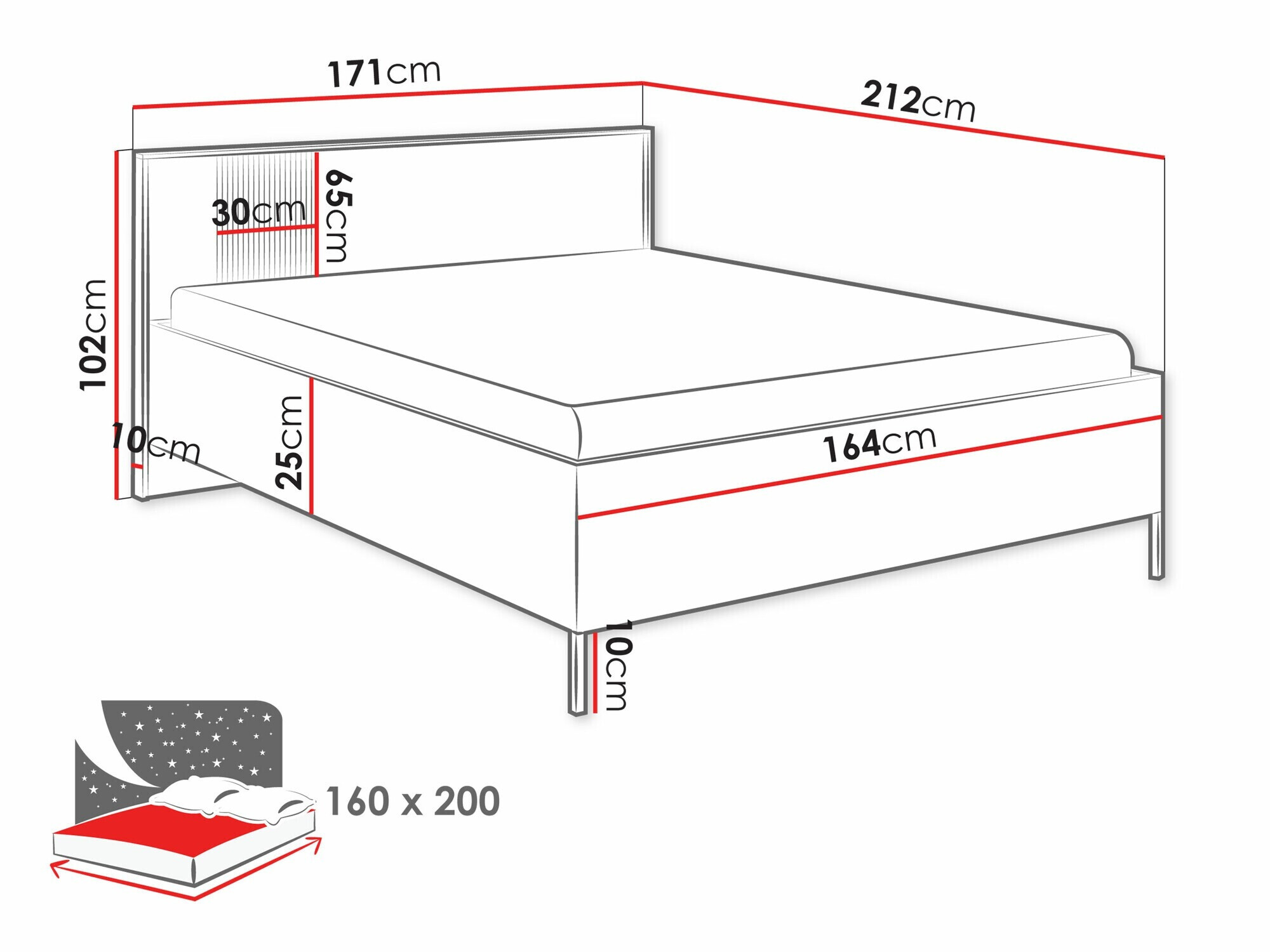 Krevet Lunole 105 (Zanatski hrast + Crno)