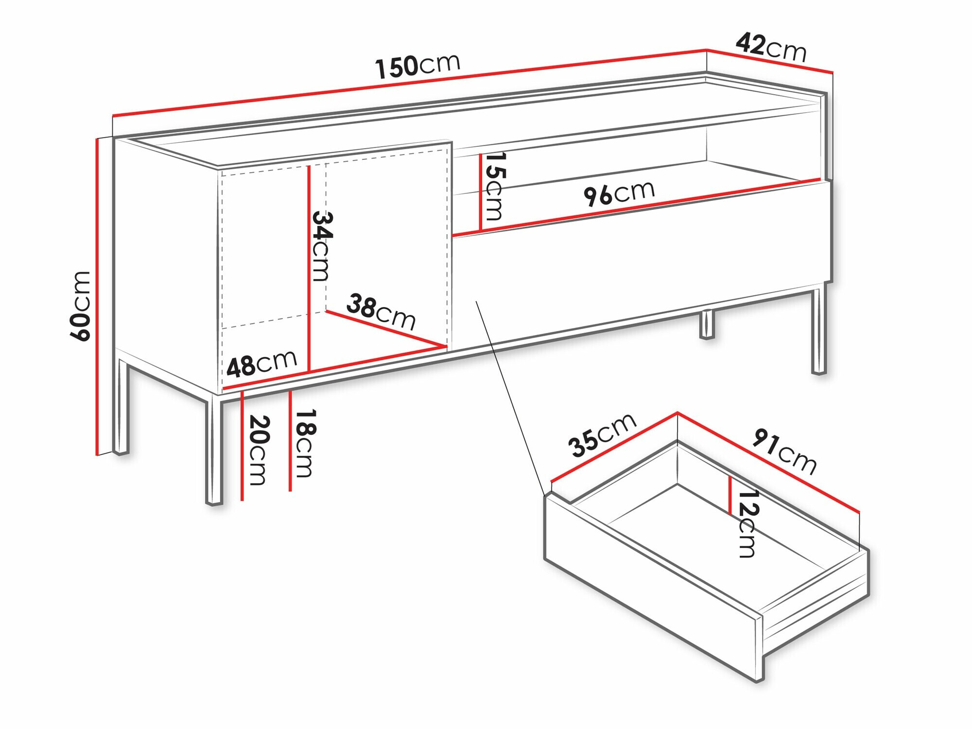 TV komoda Lunole 108 (Artisan hrast + Crno)