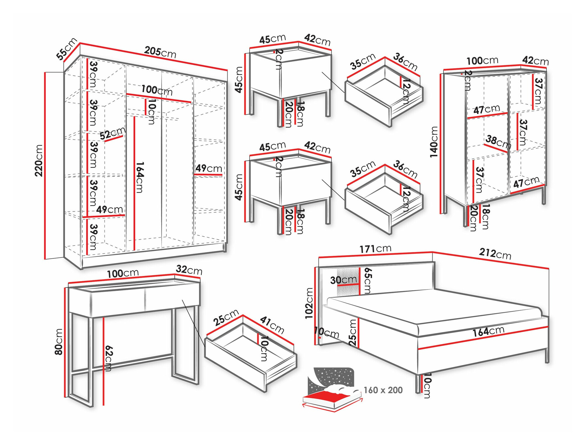 Set spavaća soba Lunole 111 (Kašmir)