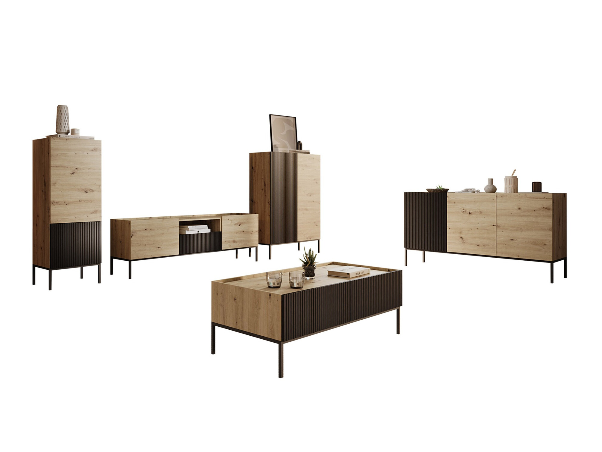 Set za dnevnu sobu Lunole 110 (Zanatski hrast + Crno)