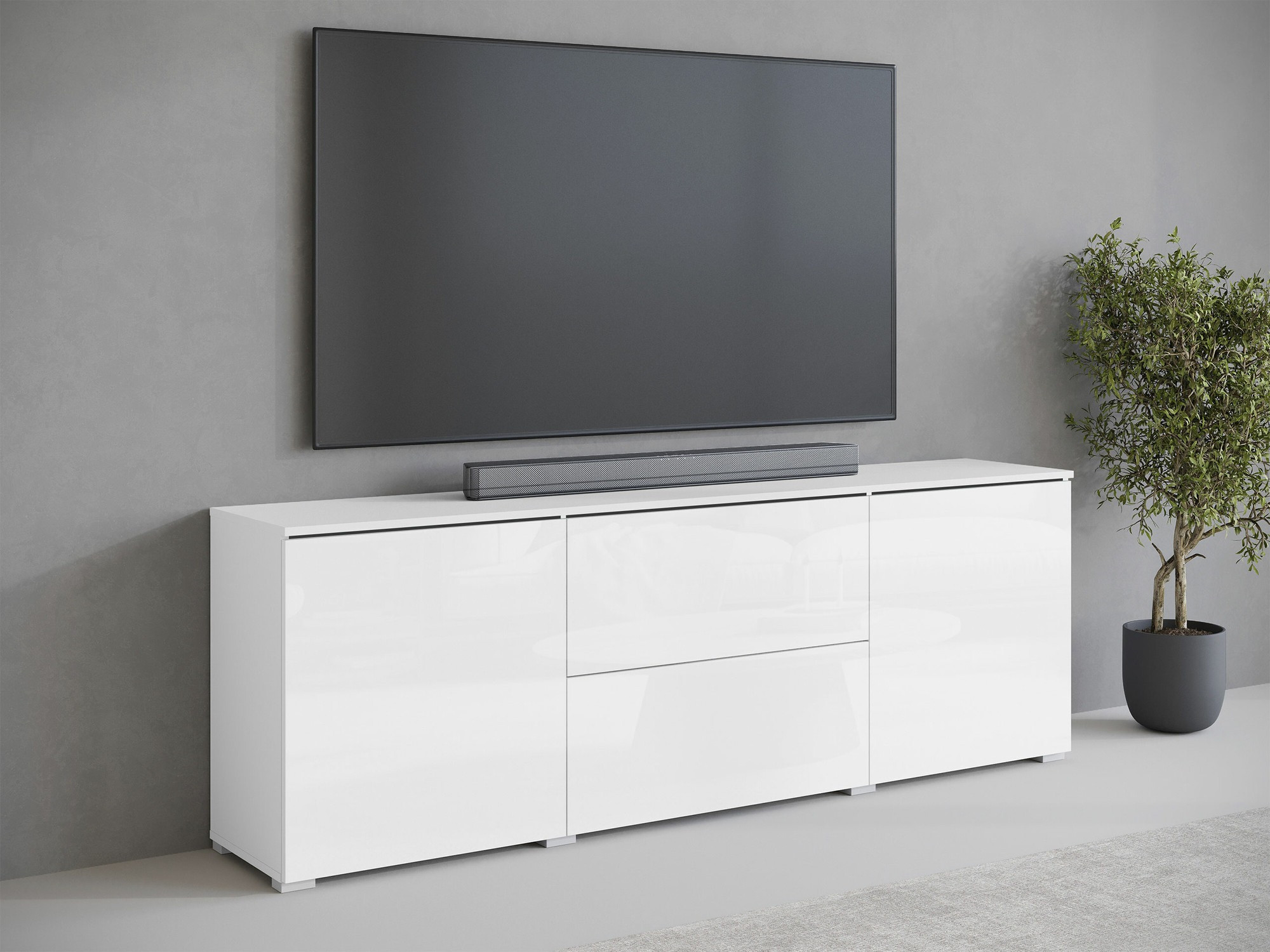 TV komoda Mirfivo 104 (Belo + Sjajno belo)