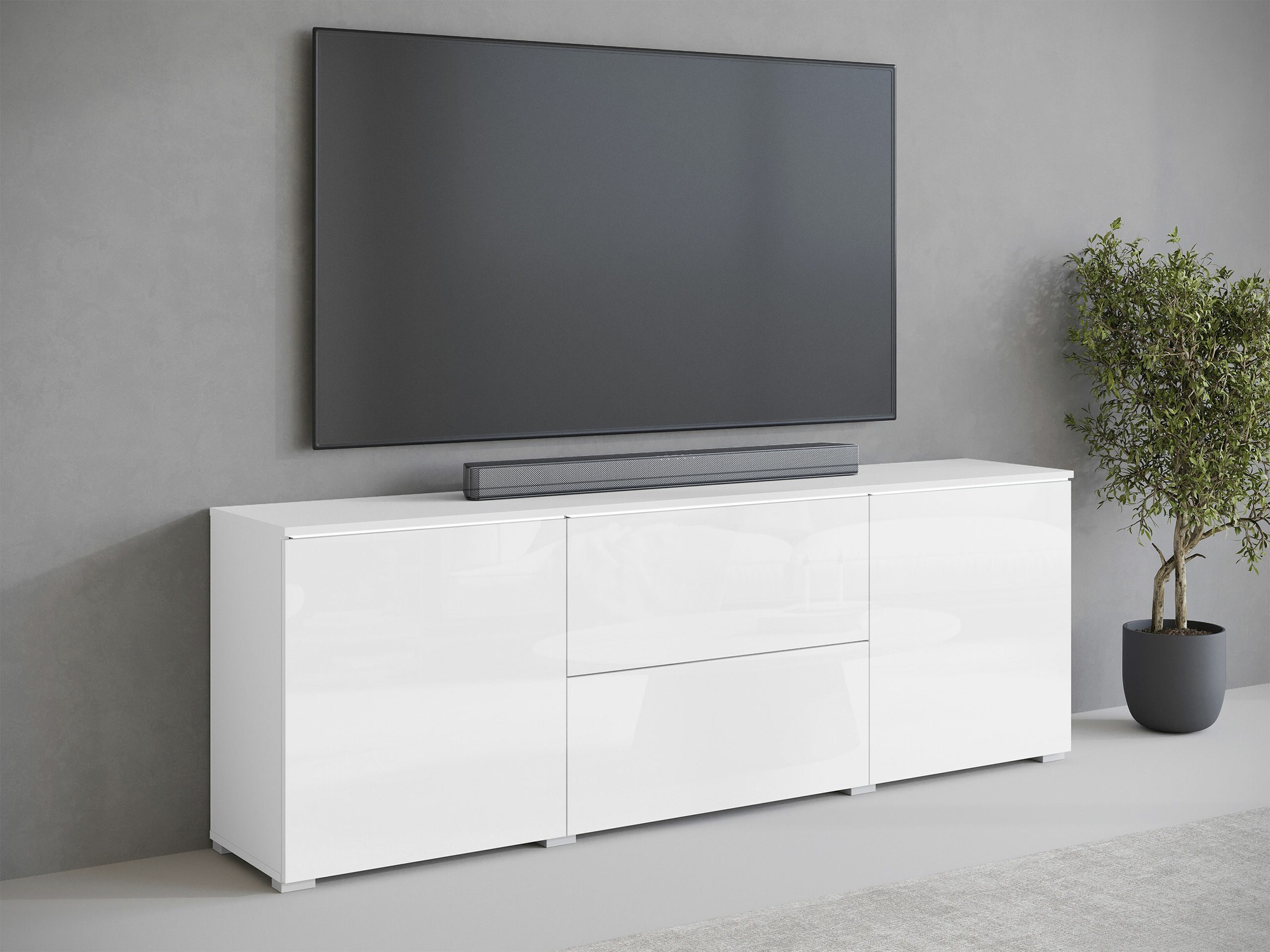 TV komoda Mirfivo 104 (Belo + Sjajno belo)