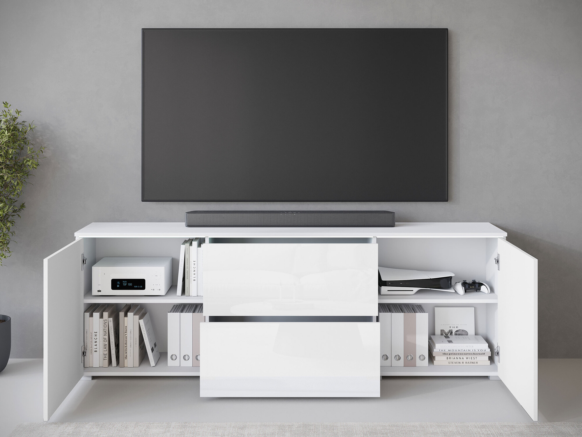 TV komoda Mirfivo 104 (Matera siva + Sjajno belo)
