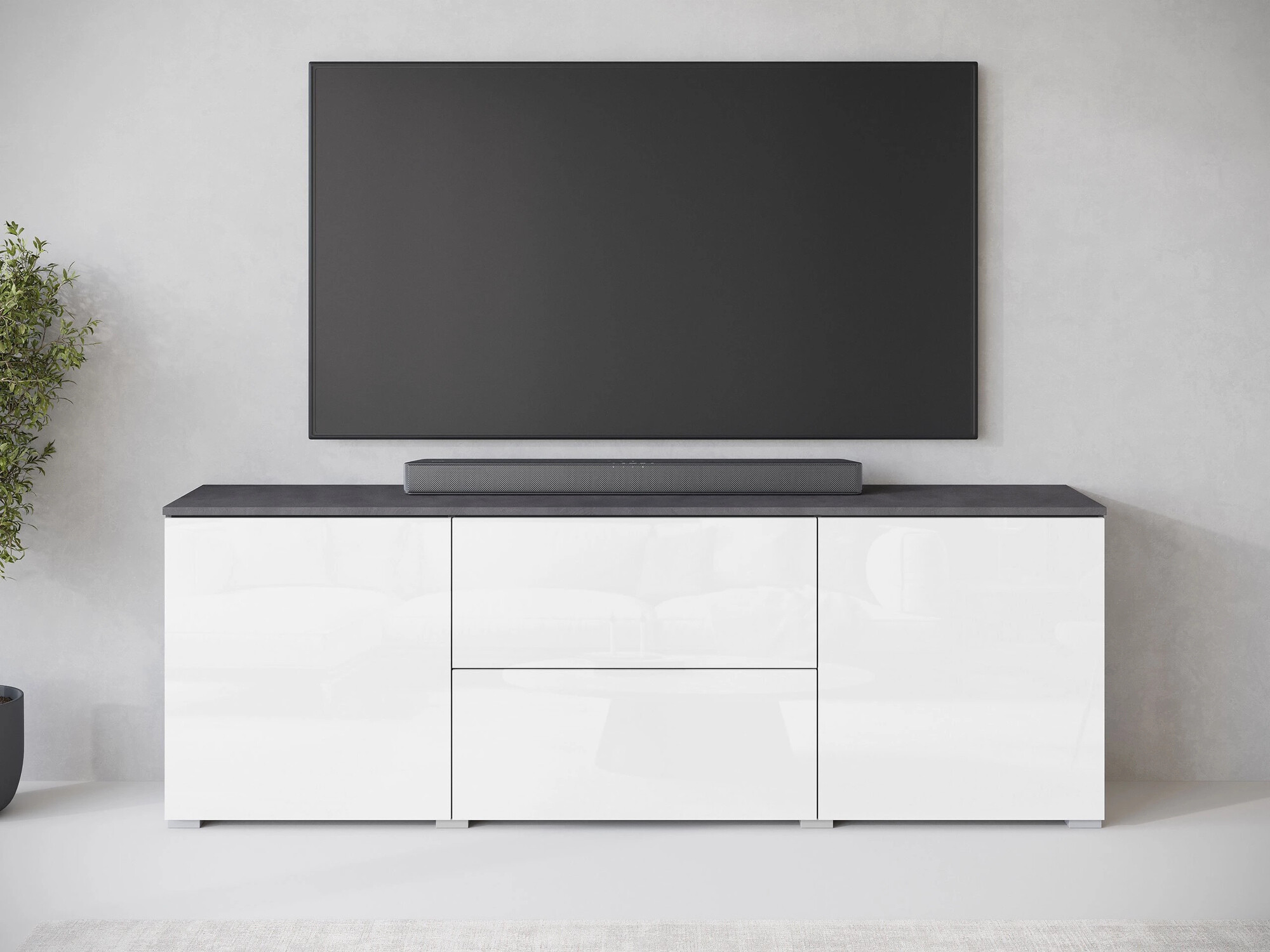 TV komoda Mirfivo 104 (Matera siva + Sjajno belo)