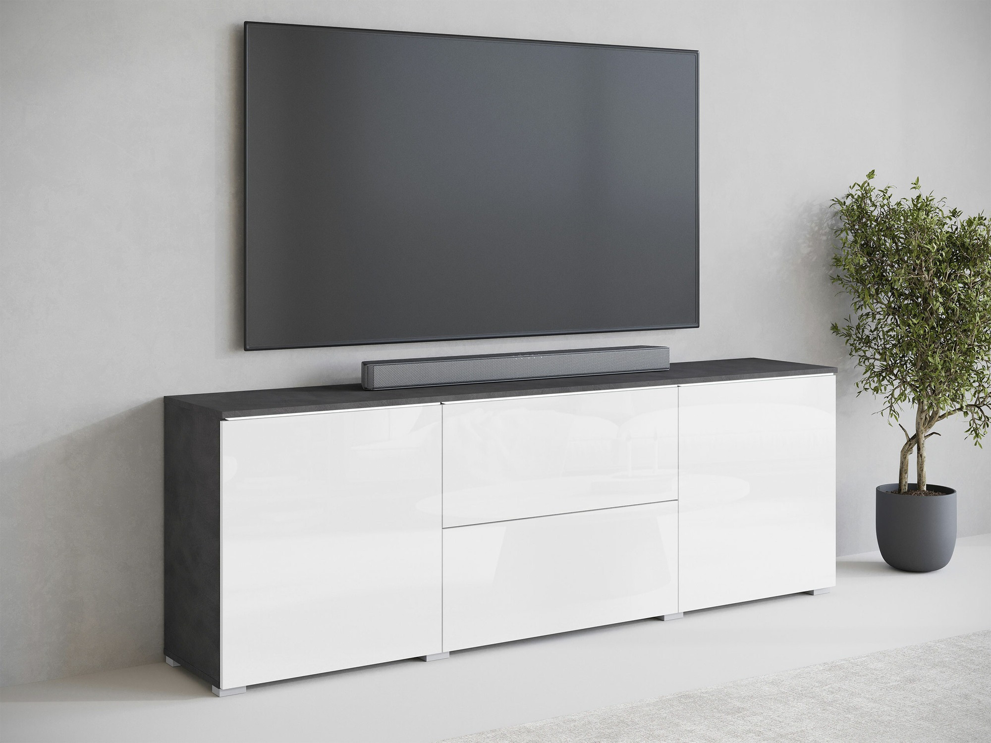TV komoda Mirfivo 104 (Matera siva + Sjajno belo)