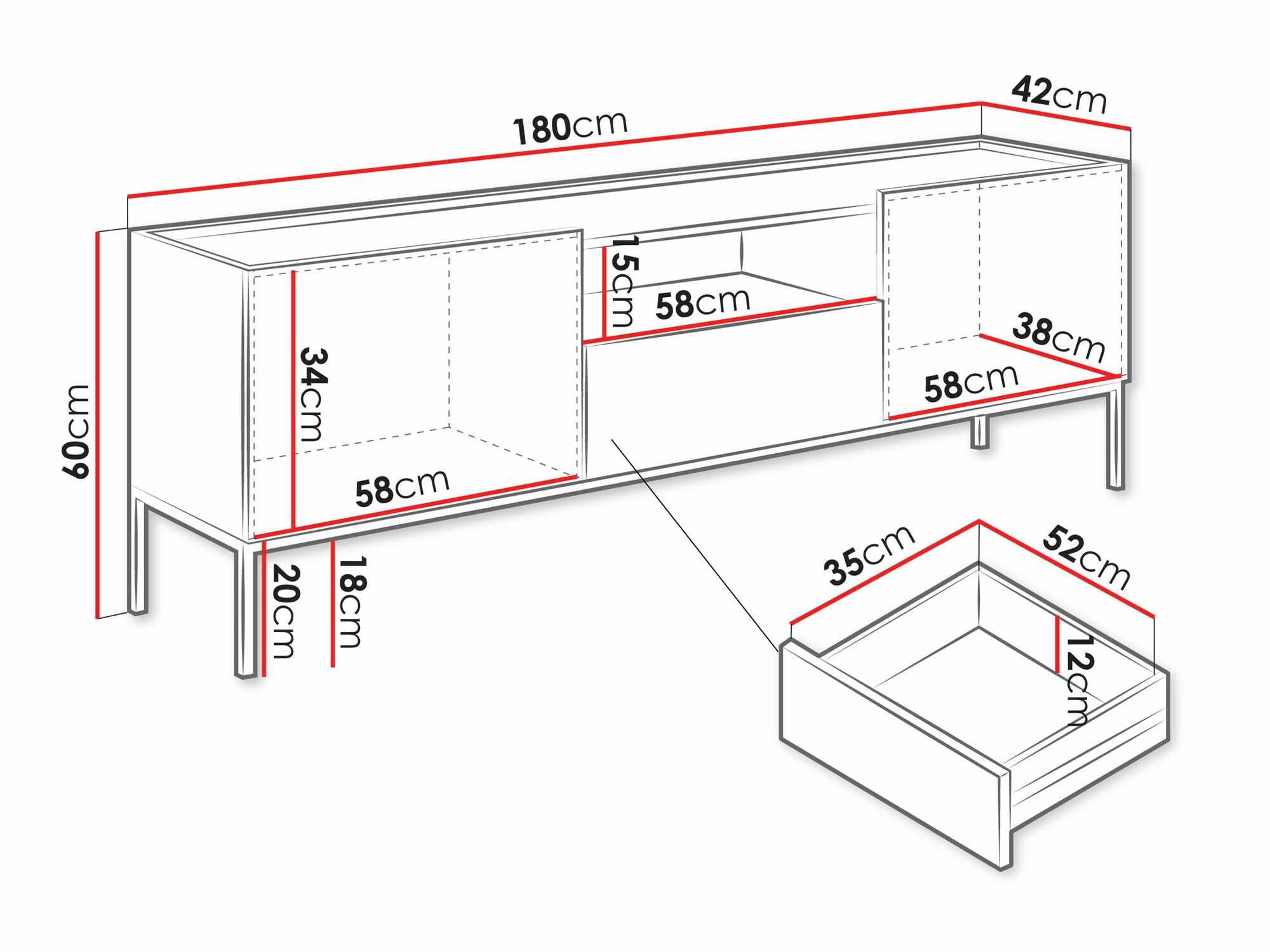 TV sto Lunole 109 (Zanatski hrast + Crno)