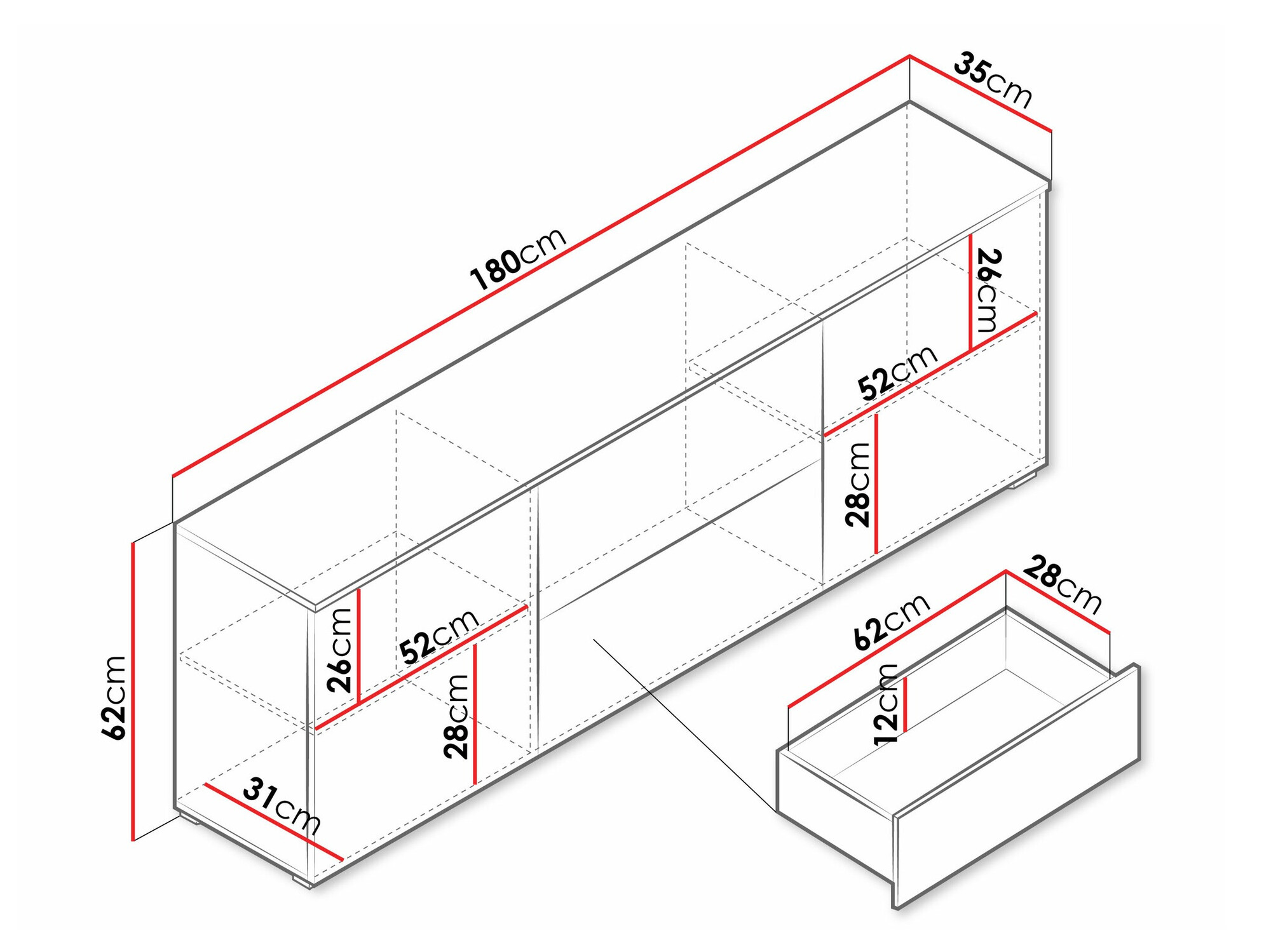 TV sto Sarasota 190 (Belo + Sjajno belo)