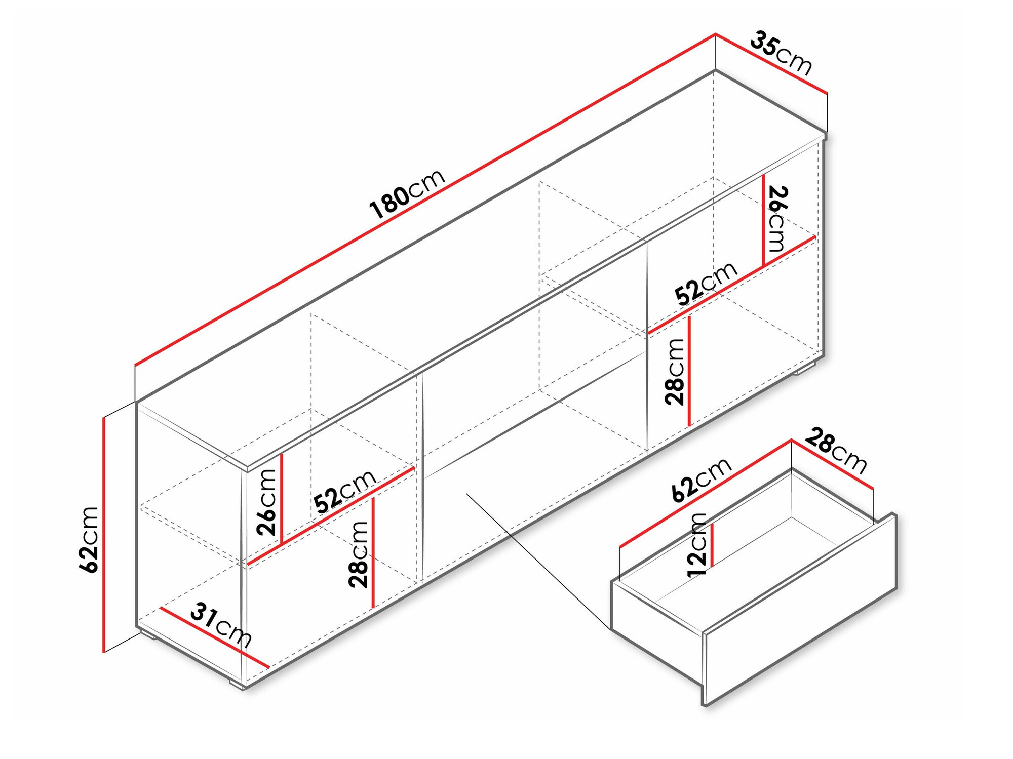 TV sto Sarasota 190 (Matera siva + Sjajno belo)
