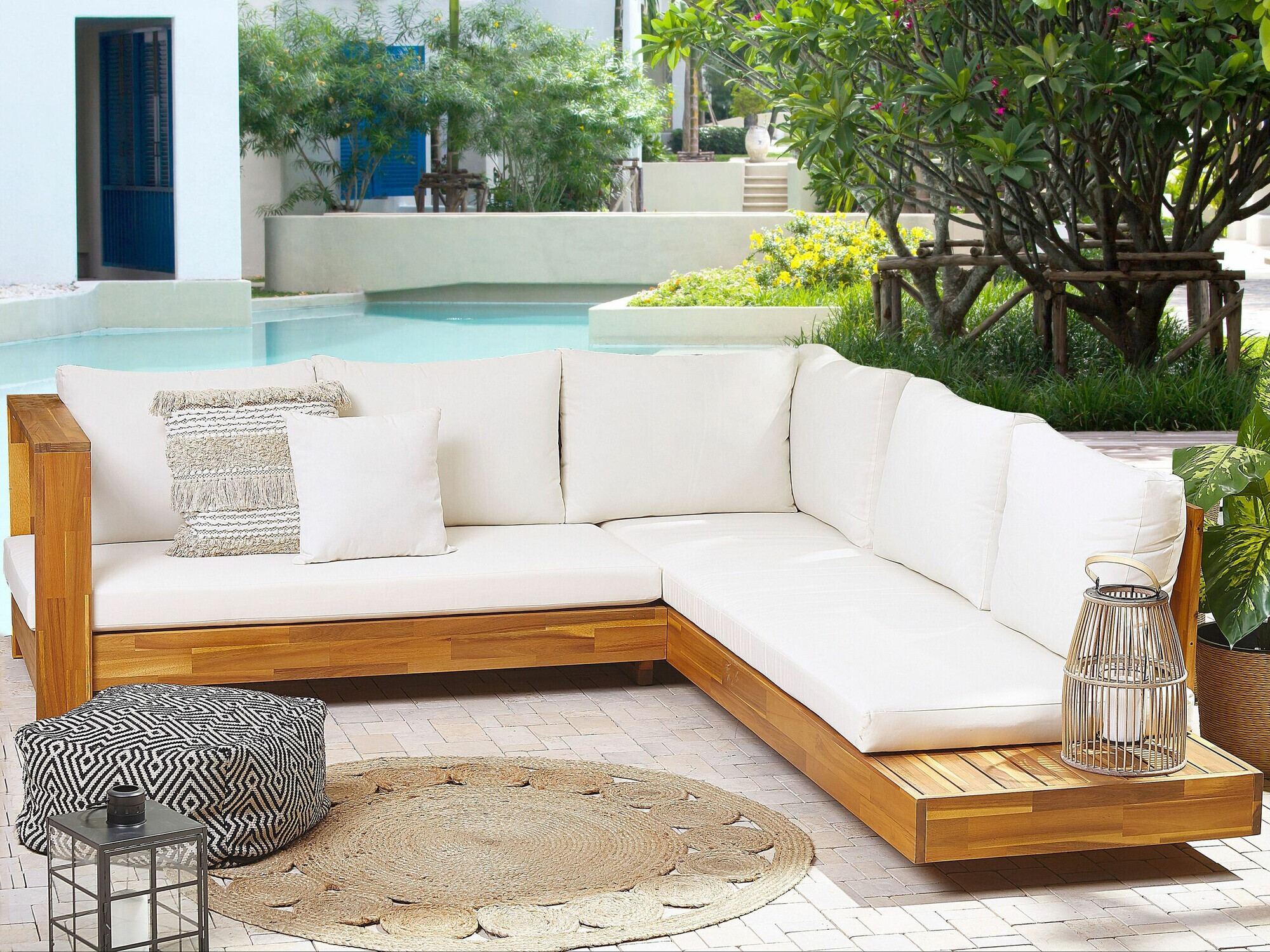 Baštenska sofa Berwyn 2548 (Belo + Svetlo drvo)